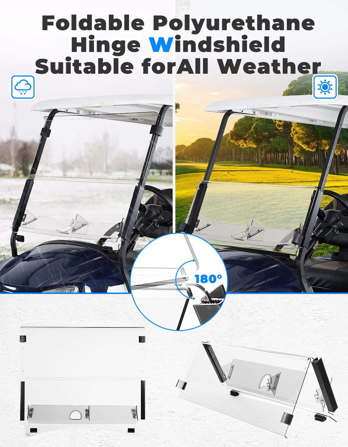 Foldable Golf Cart Windshield with Storage Basket for Club Car Precedent (2004+) - Image 4