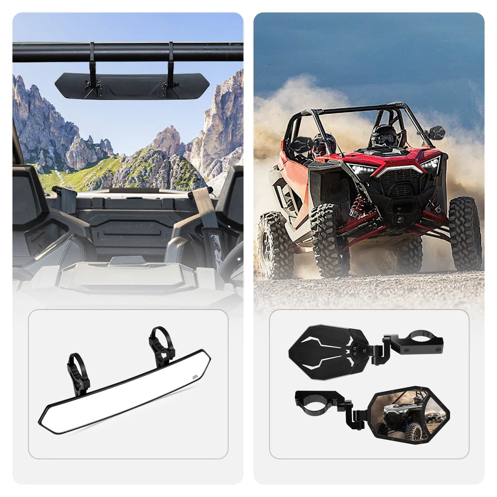 UTV 1.65"-2" Rear View Mirror & 1.6"-2" Round Tube Side Mirror - Image 15