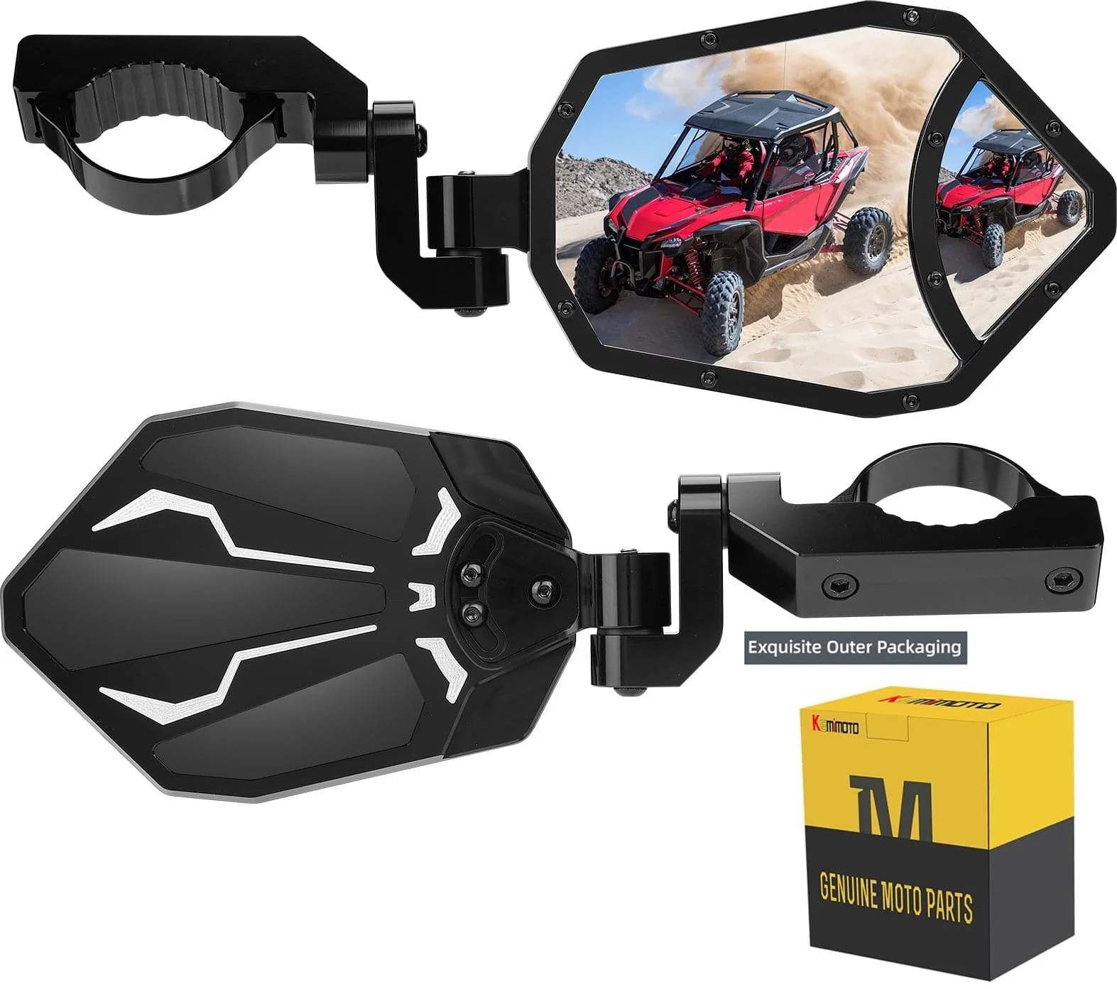 UTV 1.65"-2" Rear View Mirror & 1.6"-2" Round Tube Side Mirror - Image 3