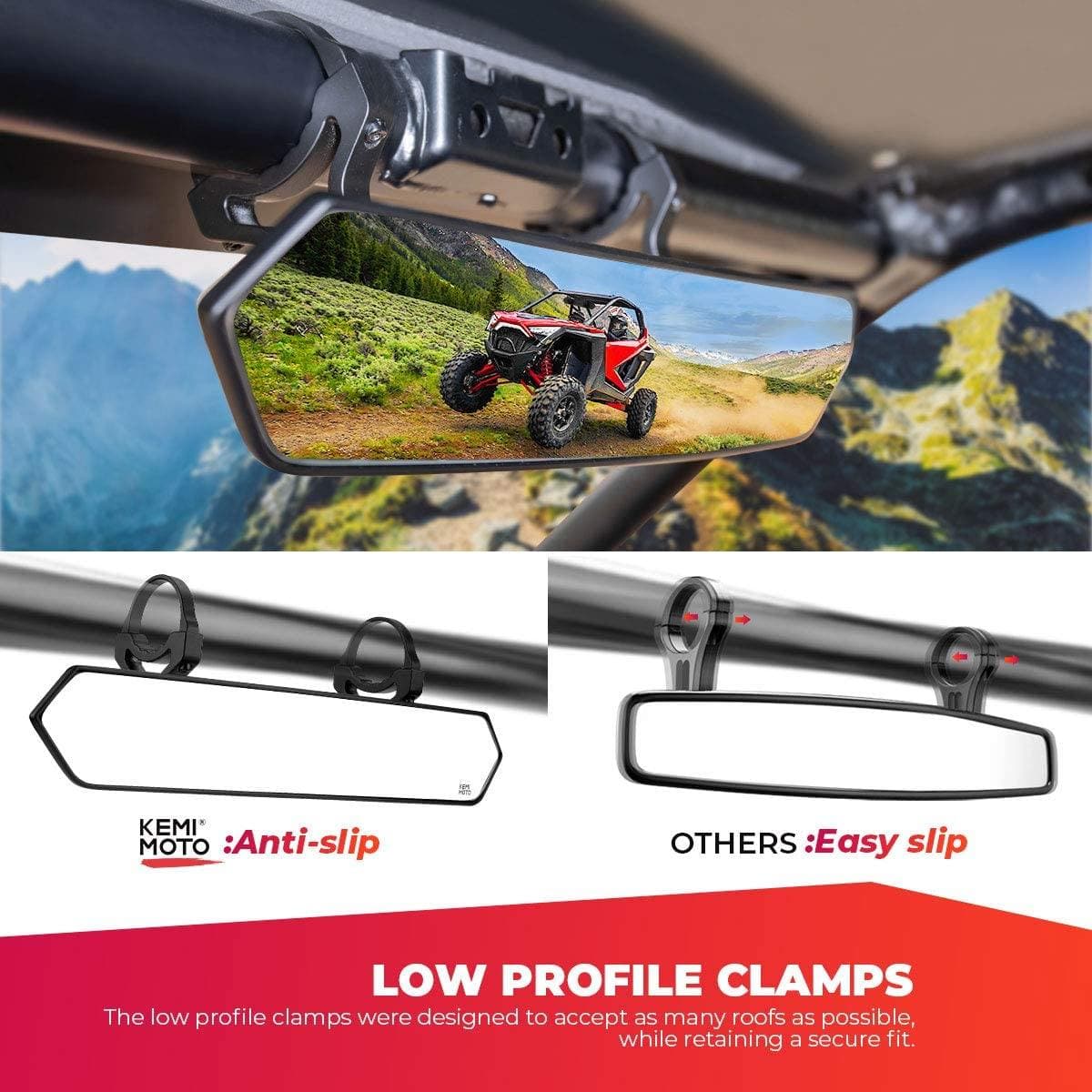UTV 1.65"-2" Rear View Mirror & 1.6"-2" Round Tube Side Mirror - Image 5