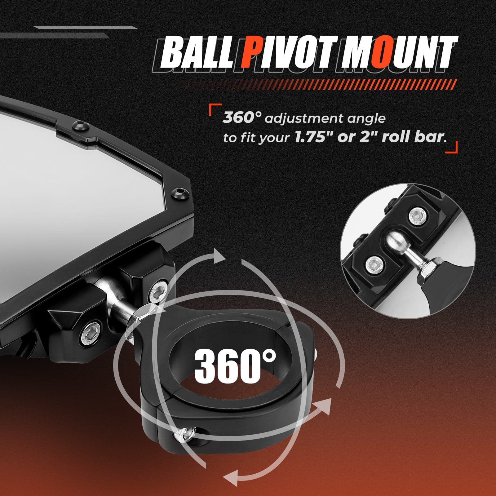 UTV 1.65"-2" Rear View Mirror &1.75"-2" LED Side Mirror - Image 12