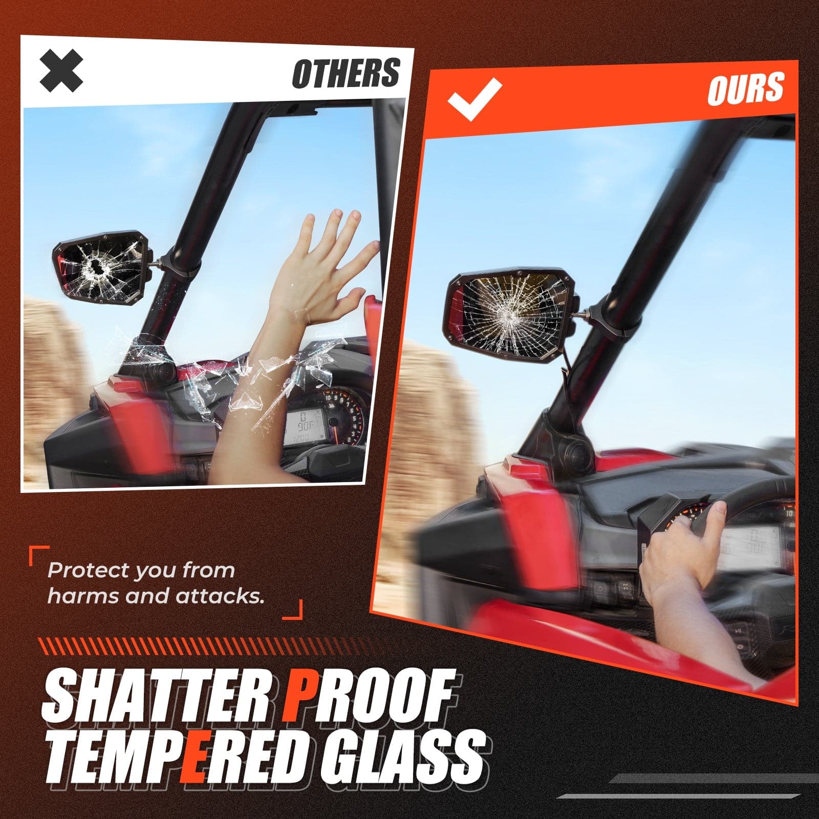 UTV 1.65"-2" Rear View Mirror &1.75"-2" LED Side Mirror - Image 14