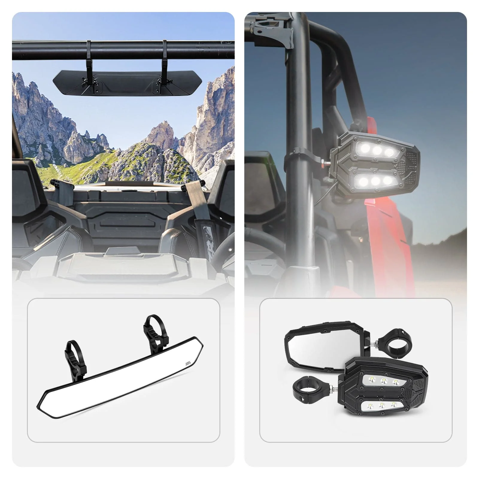UTV 1.65"-2" Rear View Mirror &1.75"-2" LED Side Mirror - Image 16