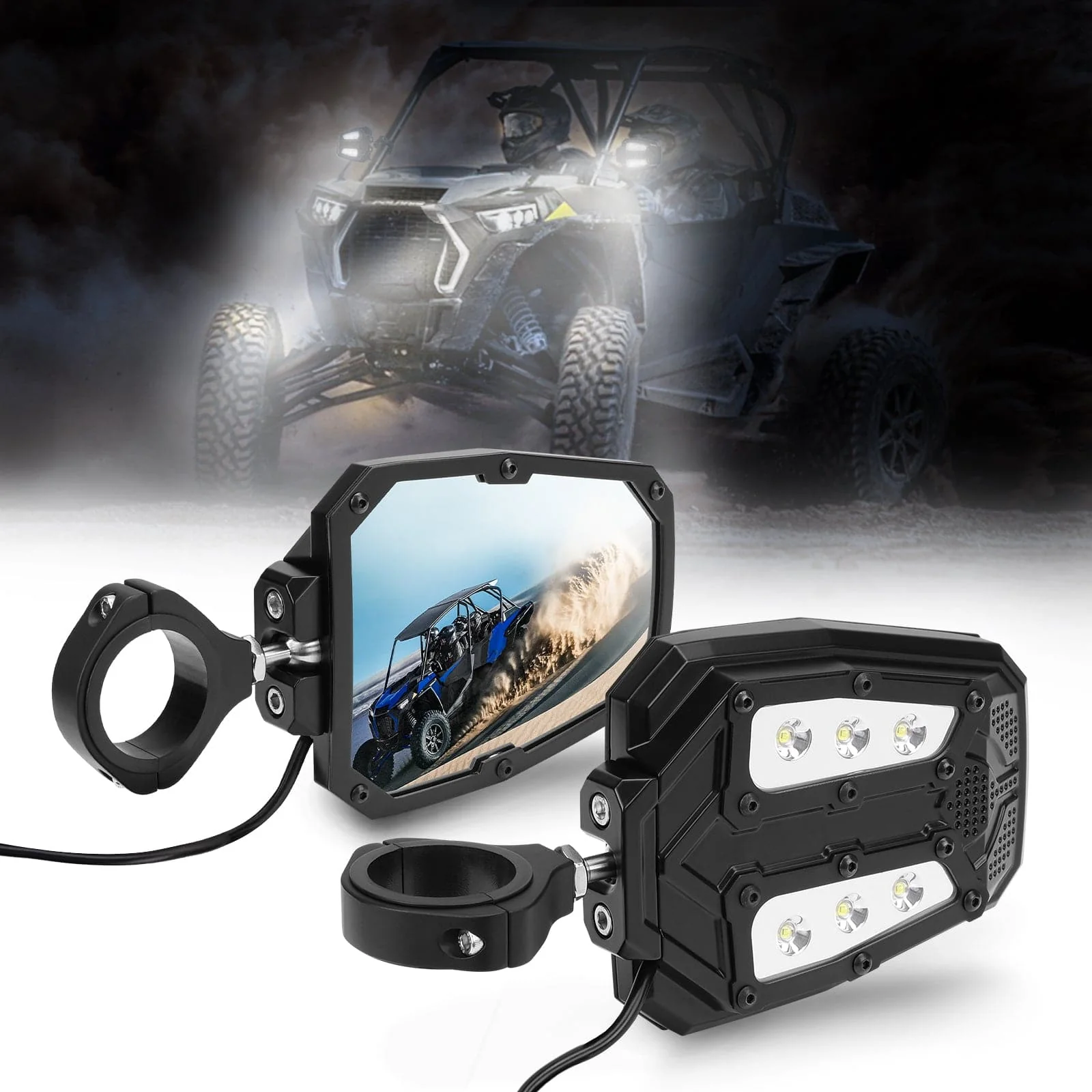 UTV 1.65"-2" Rear View Mirror &1.75"-2" LED Side Mirror - Image 3