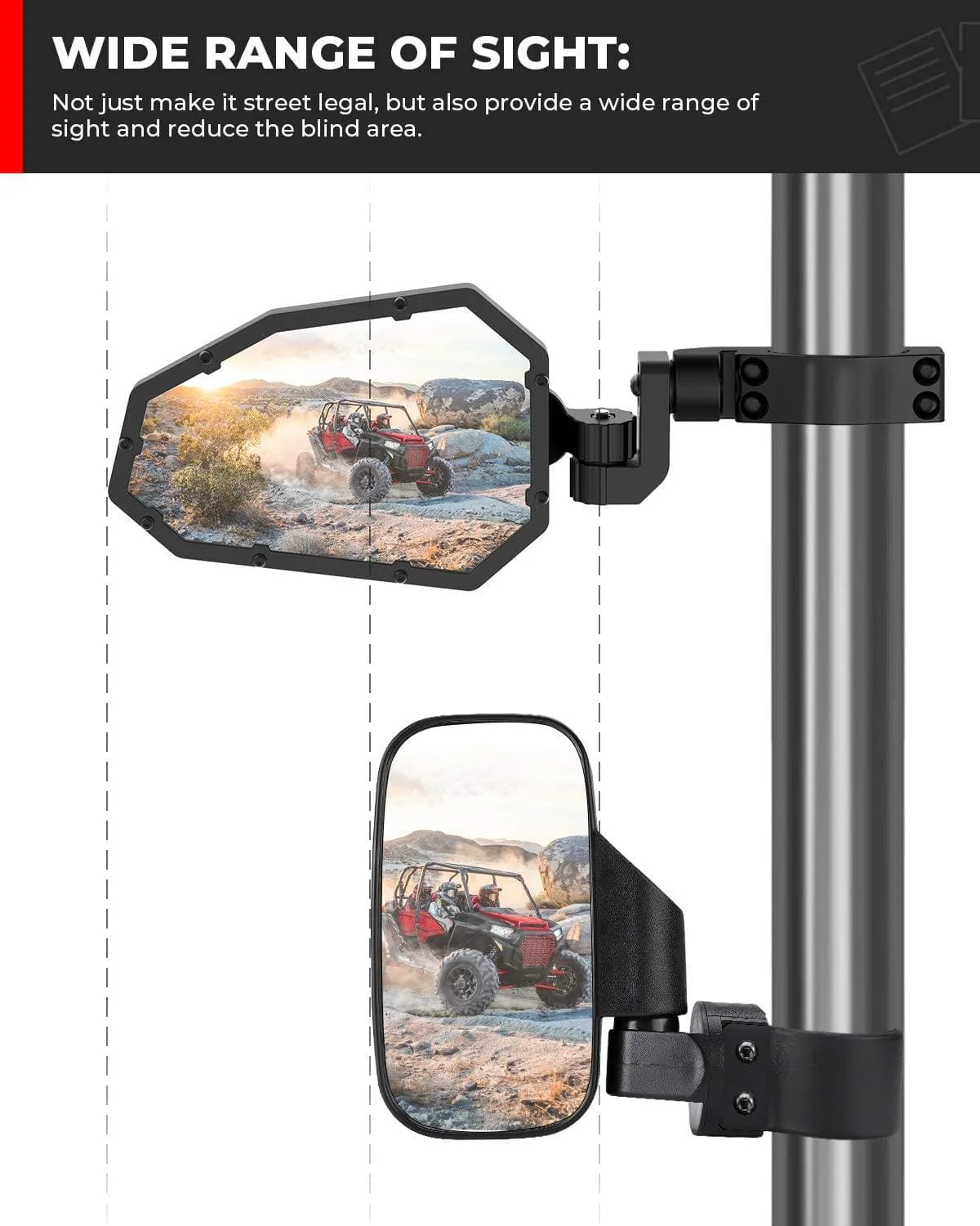 UTV 1.65"-2" Rear View Mirror & 1.75"-2" Adjustable Side Mirror - Image 13
