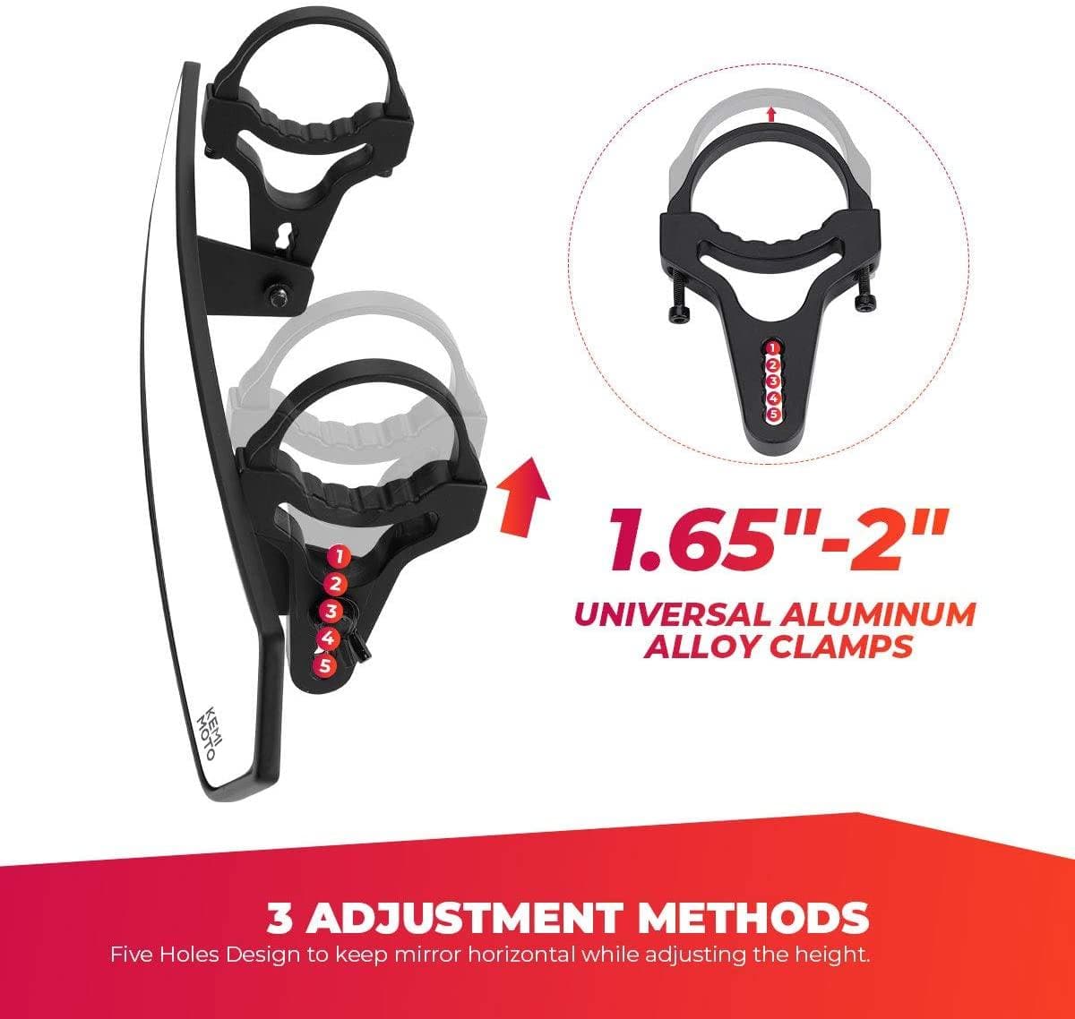 UTV 1.65"-2" Rear View Mirror & 1.75"-2" Adjustable Side Mirror - Image 4