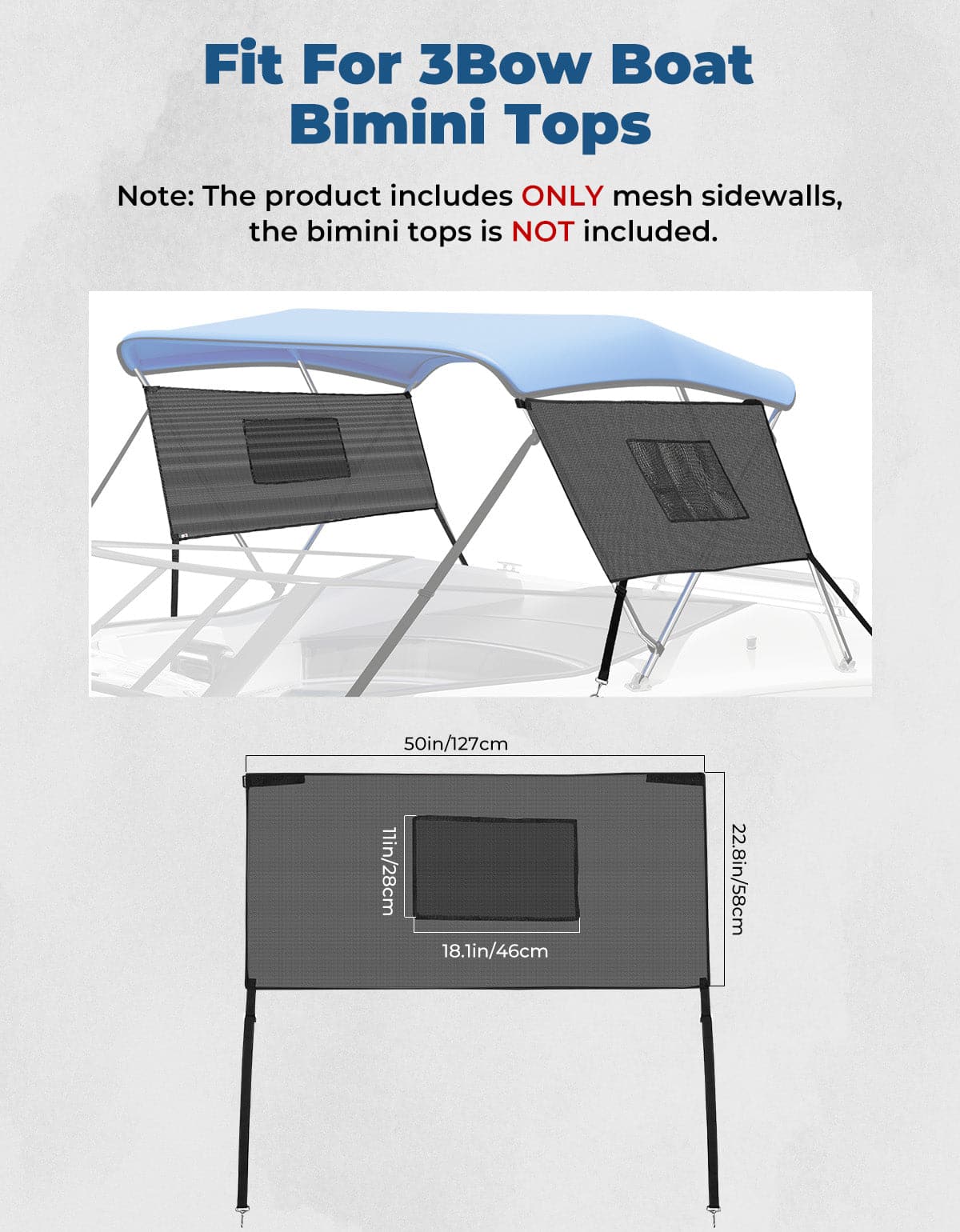 Detachable Mesh Sidewalls for 3 Bow Bimini Tops - Image 2