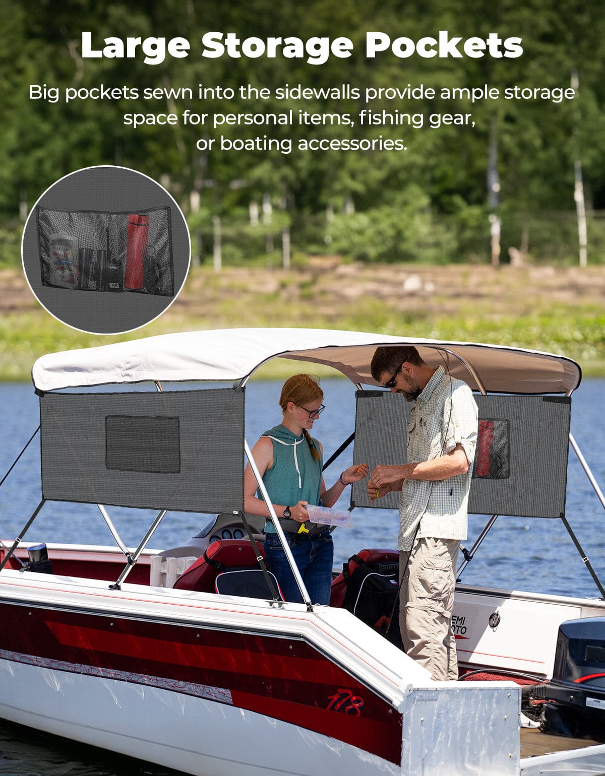Detachable Mesh Sidewalls for 3 Bow Bimini Tops - Image 5