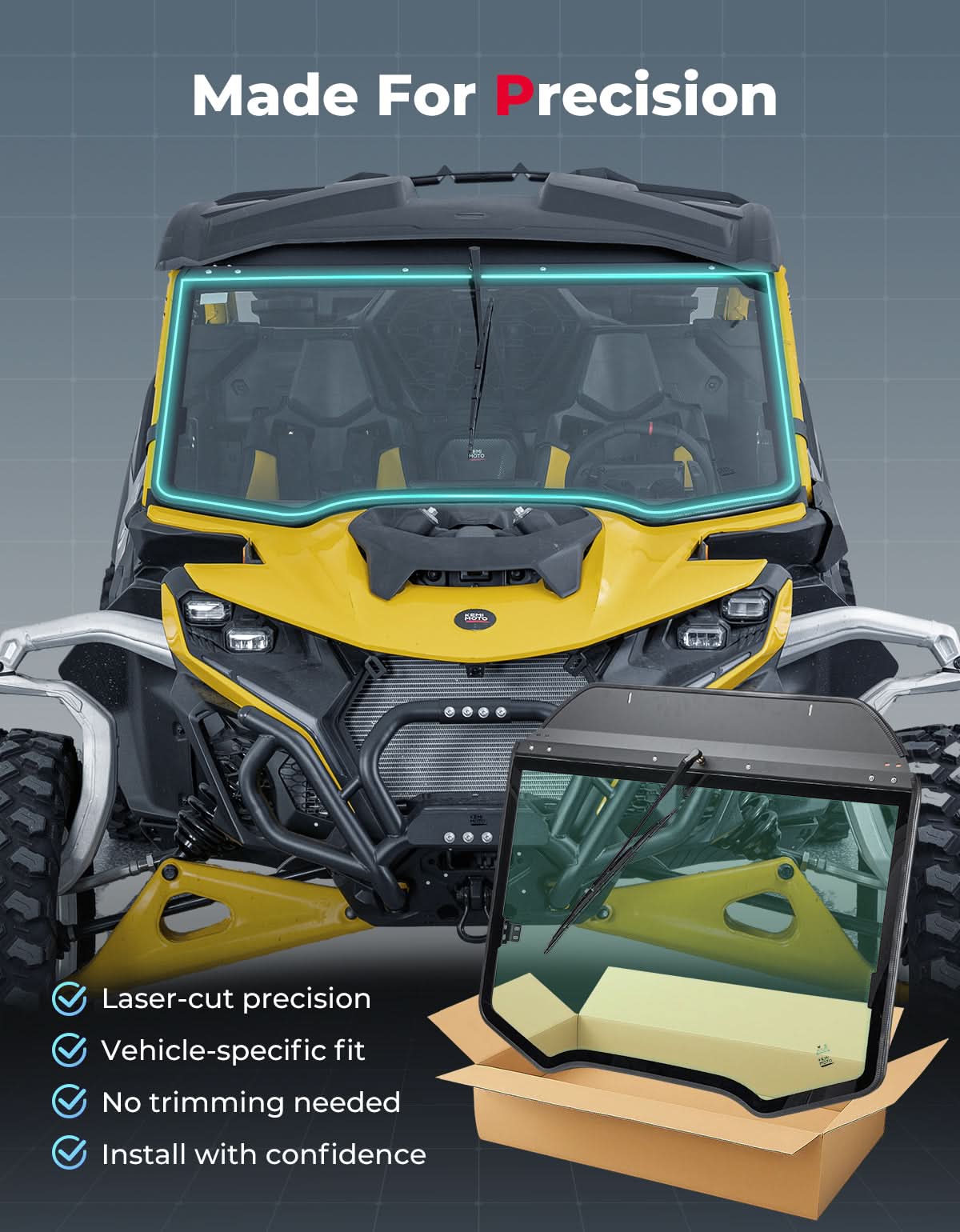DOT Approved Full Glass Windshield for Can-Am Maverick R / RS / Max 2024–2026 with Wiper - Image 3
