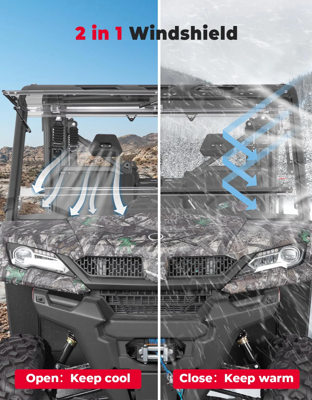 2-IN-1 Flip Windshield for CFMOTO UForce 1000 / 1000XL - Image 2
