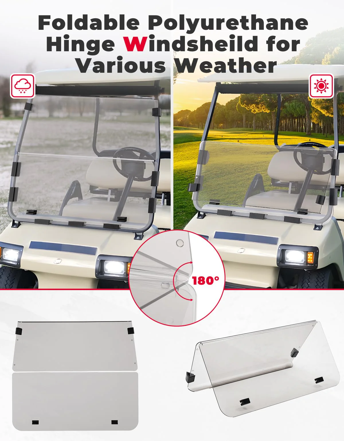 Clear Foldable Golf Cart Windshield for Club Car DS 2000+ - Image 4