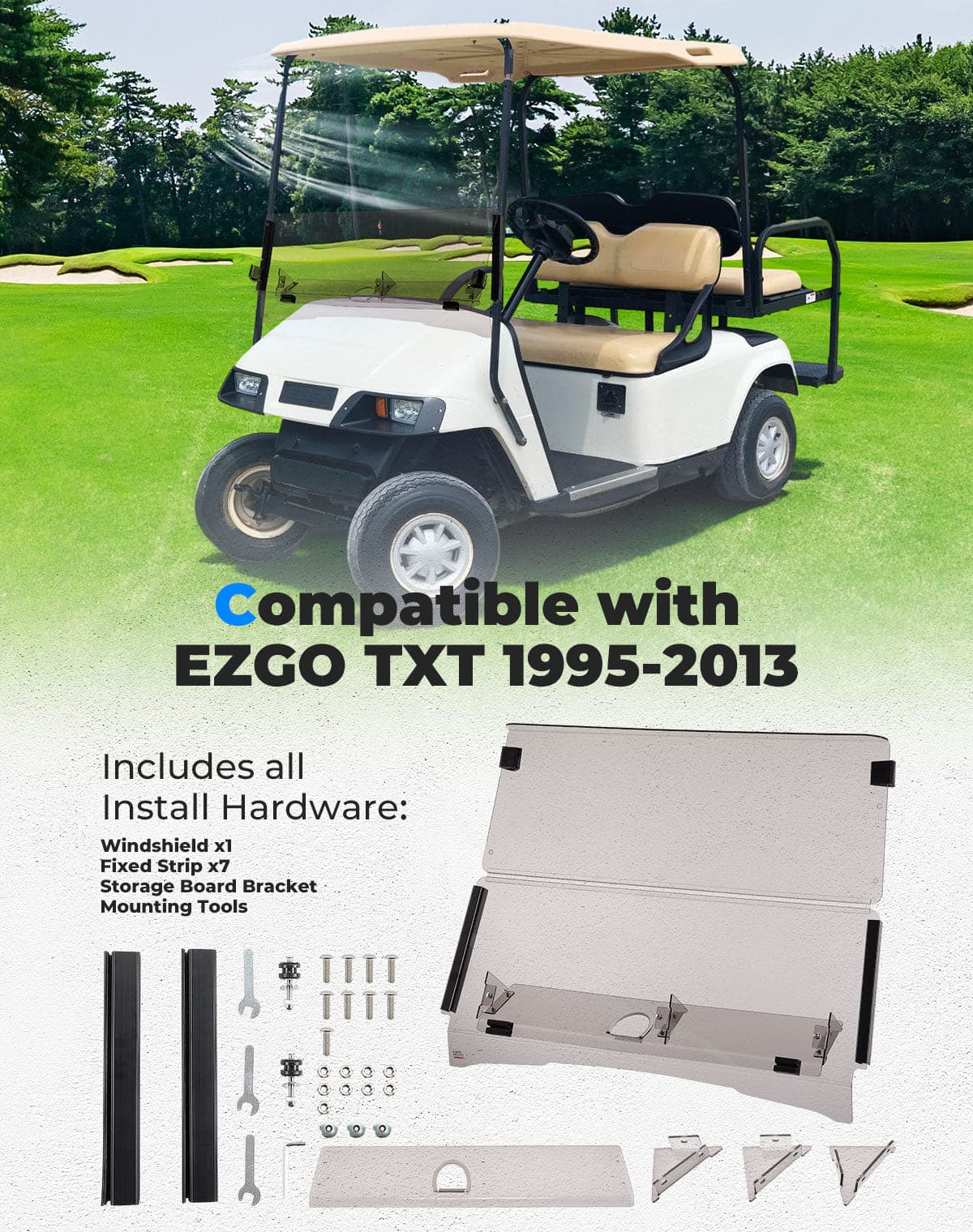 Folding Down Windshield Tinted W/ Storage for EZGO TXT - Image 7
