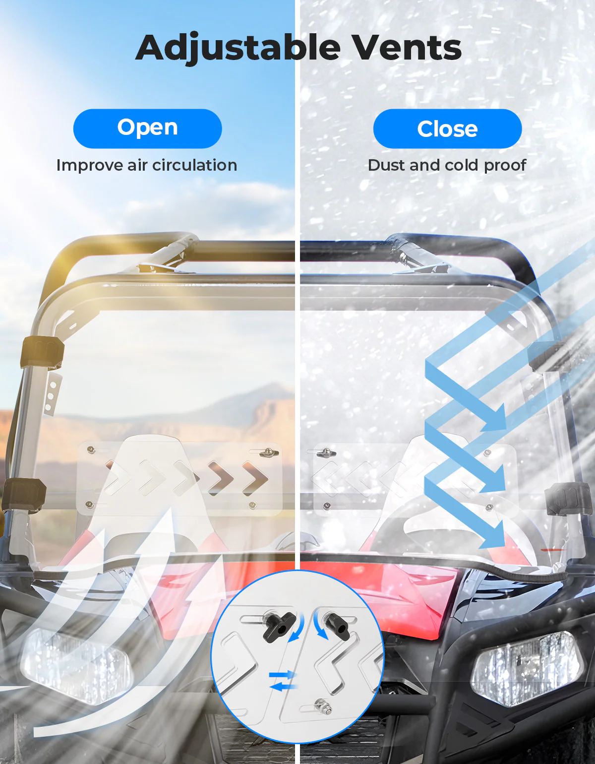 Front 2-IN-1 Vented Windshield for Polaris RZR 800/S800/4 800/XP 900/RZR 570 - Image 3