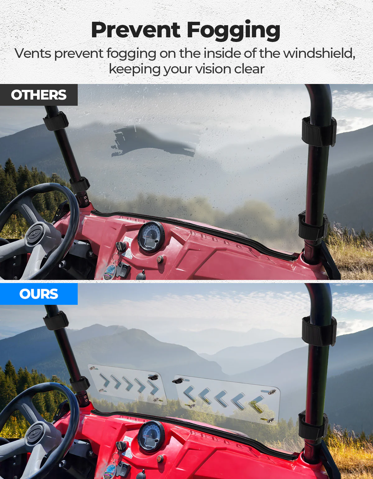 Front 2-IN-1 Vented Windshield for Polaris RZR 800/S800/4 800/XP 900/RZR 570 - Image 5