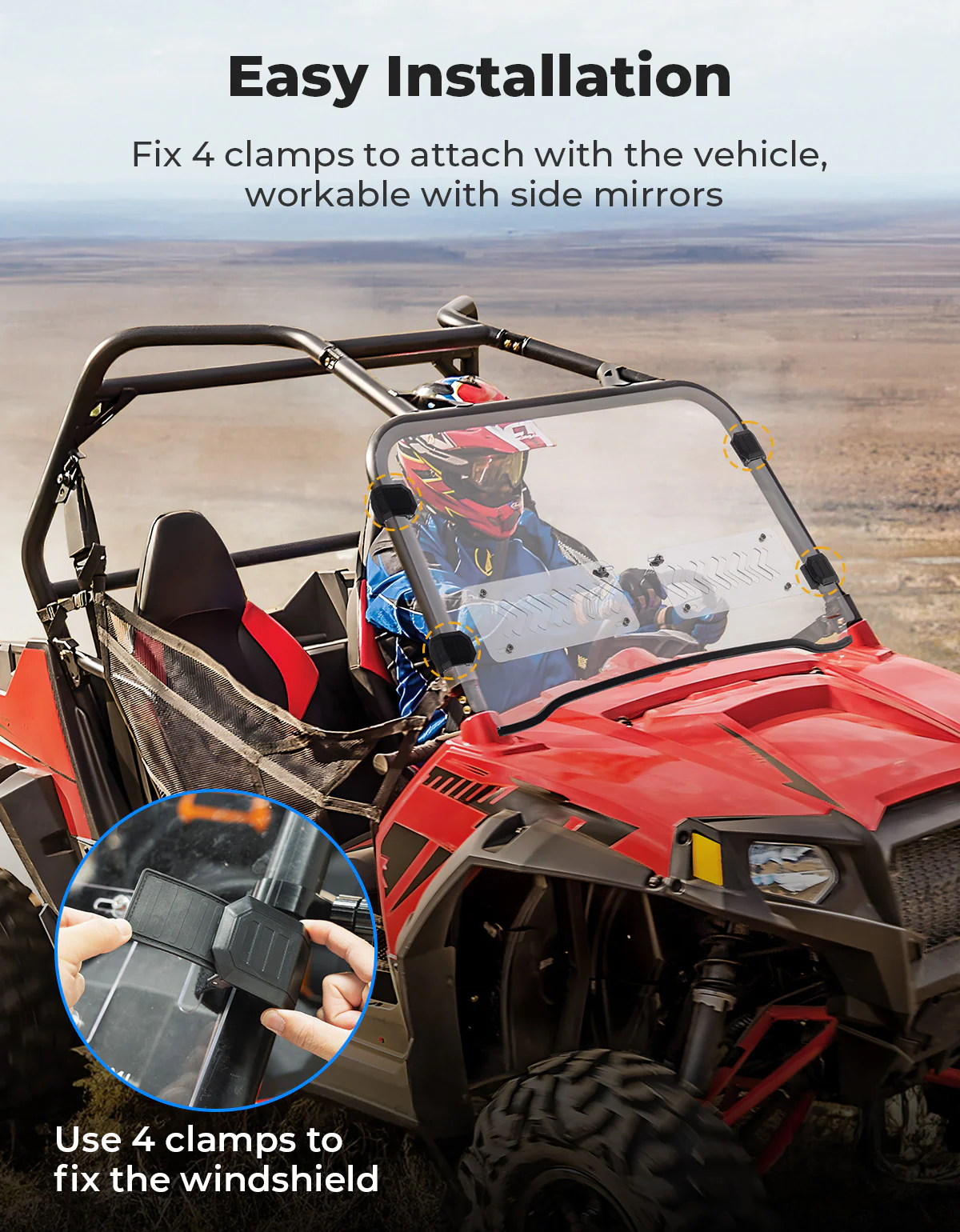 Front 2-IN-1 Vented Windshield for Polaris RZR 800/S800/4 800/XP 900/RZR 570 - Image 6