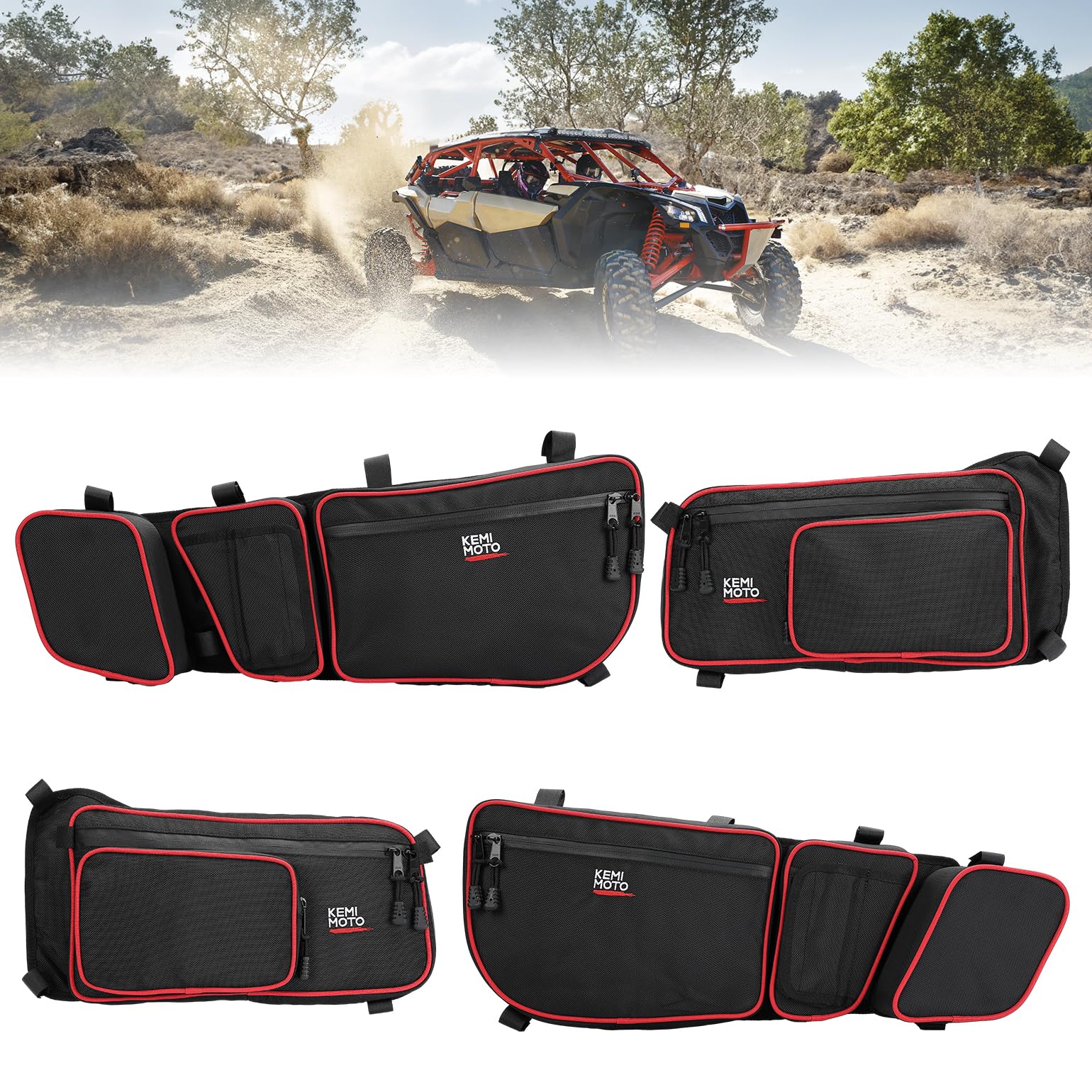 Front and Rear Door Bags for Can-Am Maverick X3 Max - Red - Image 10