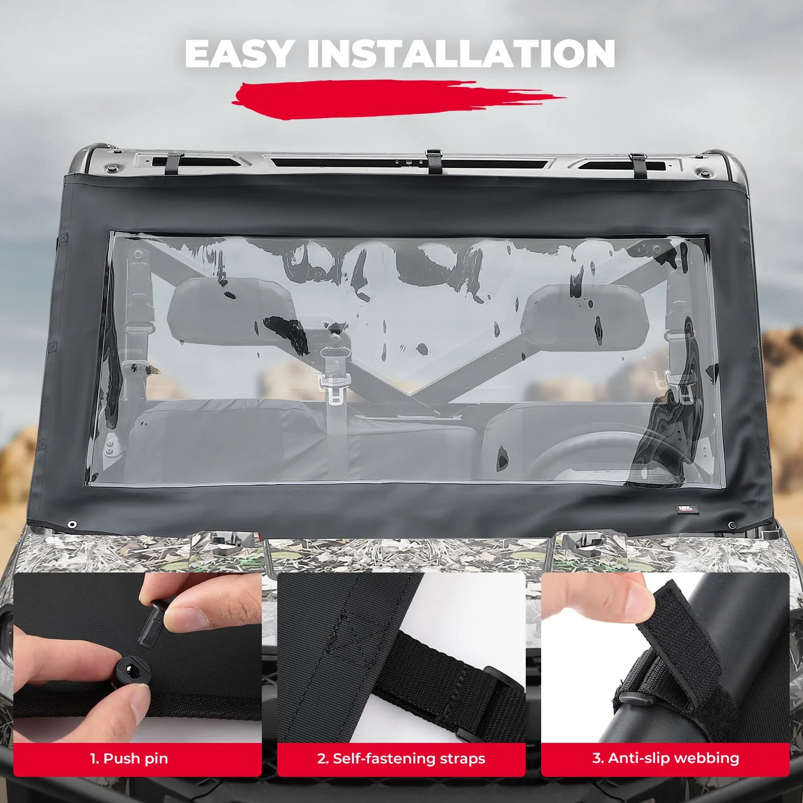 Soft Front Windshield, PVC Waterproof Panel for Ranger XP 1000 / Crew 2017-2024 - Image 5