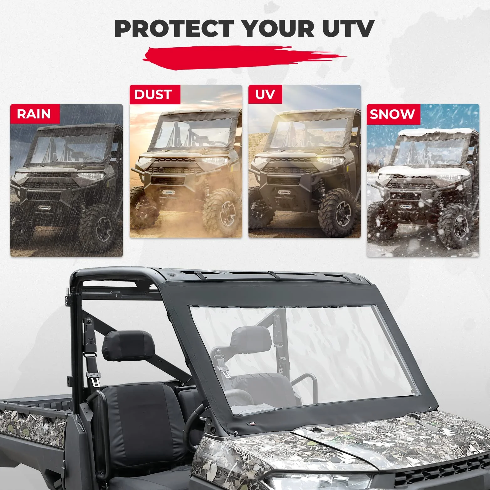 Soft Front Windshield, PVC Waterproof Panel for Ranger XP 1000 / Crew 2017-2024 - Image 7