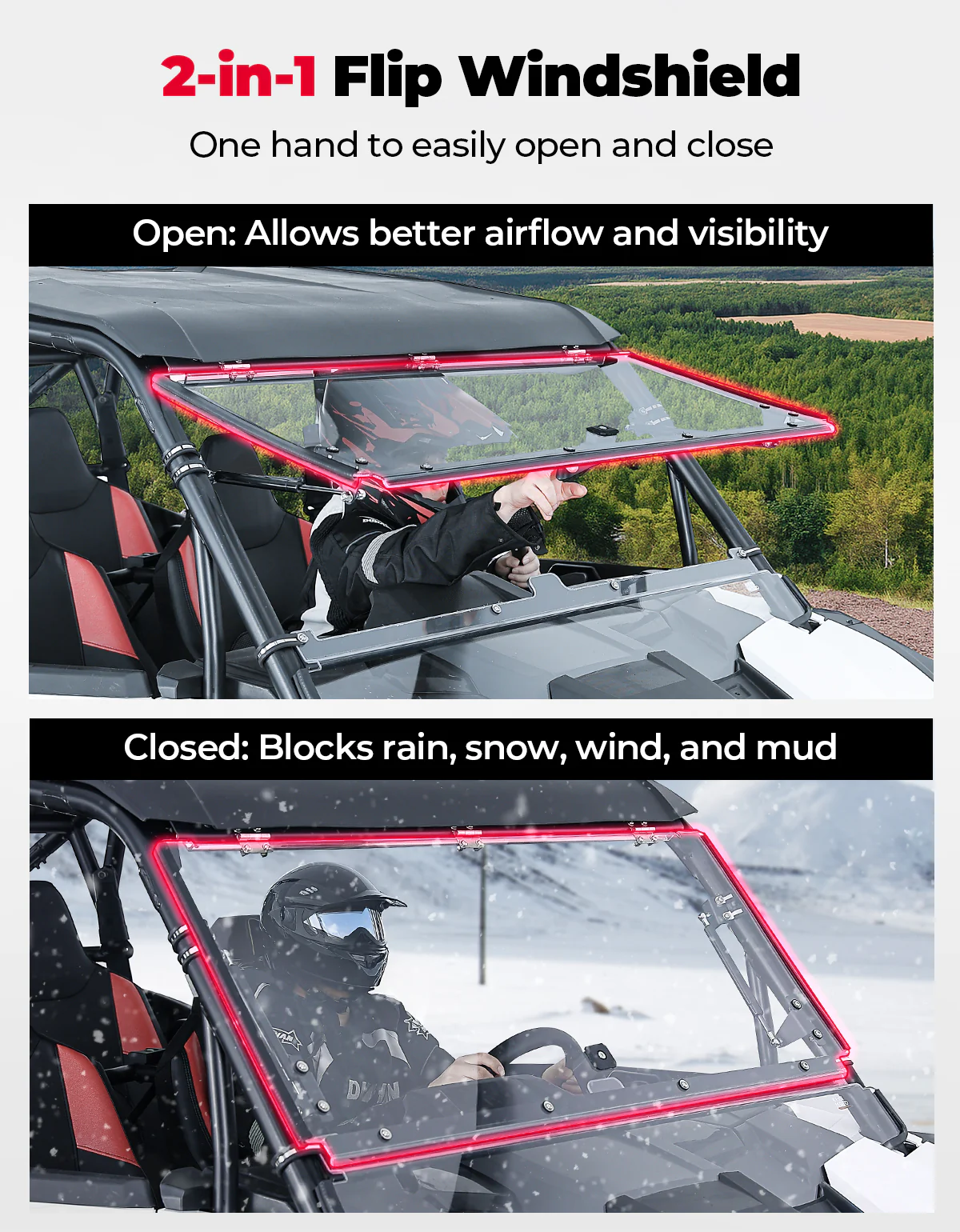 Full Flip Split Windshield Window for Polaris RZR XP 1000 / XP 4 1000 2024-2026 - Image 3