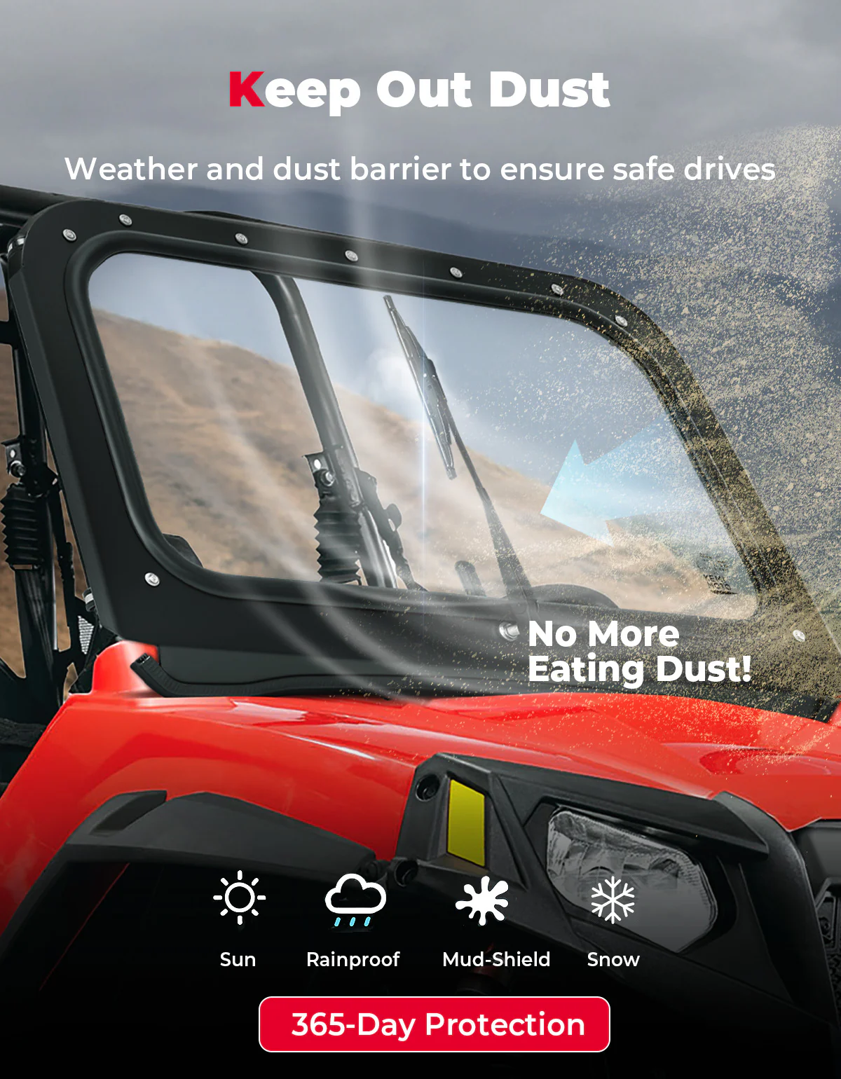 Full Front Windshield with Manual Wiper for Polaris RZR 570/800/XP 900 (2008-2014) - Image 4
