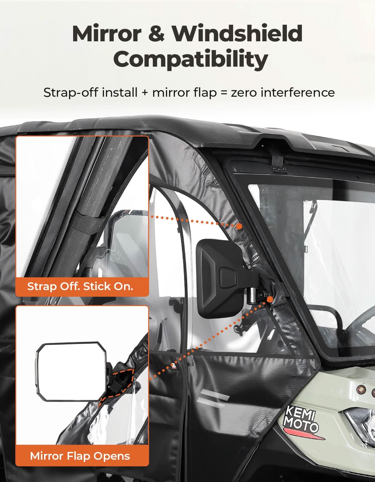 Full Soft Doors with Mirror Slots for Can-Am Defender HD5/7/8/9/10 - Image 7