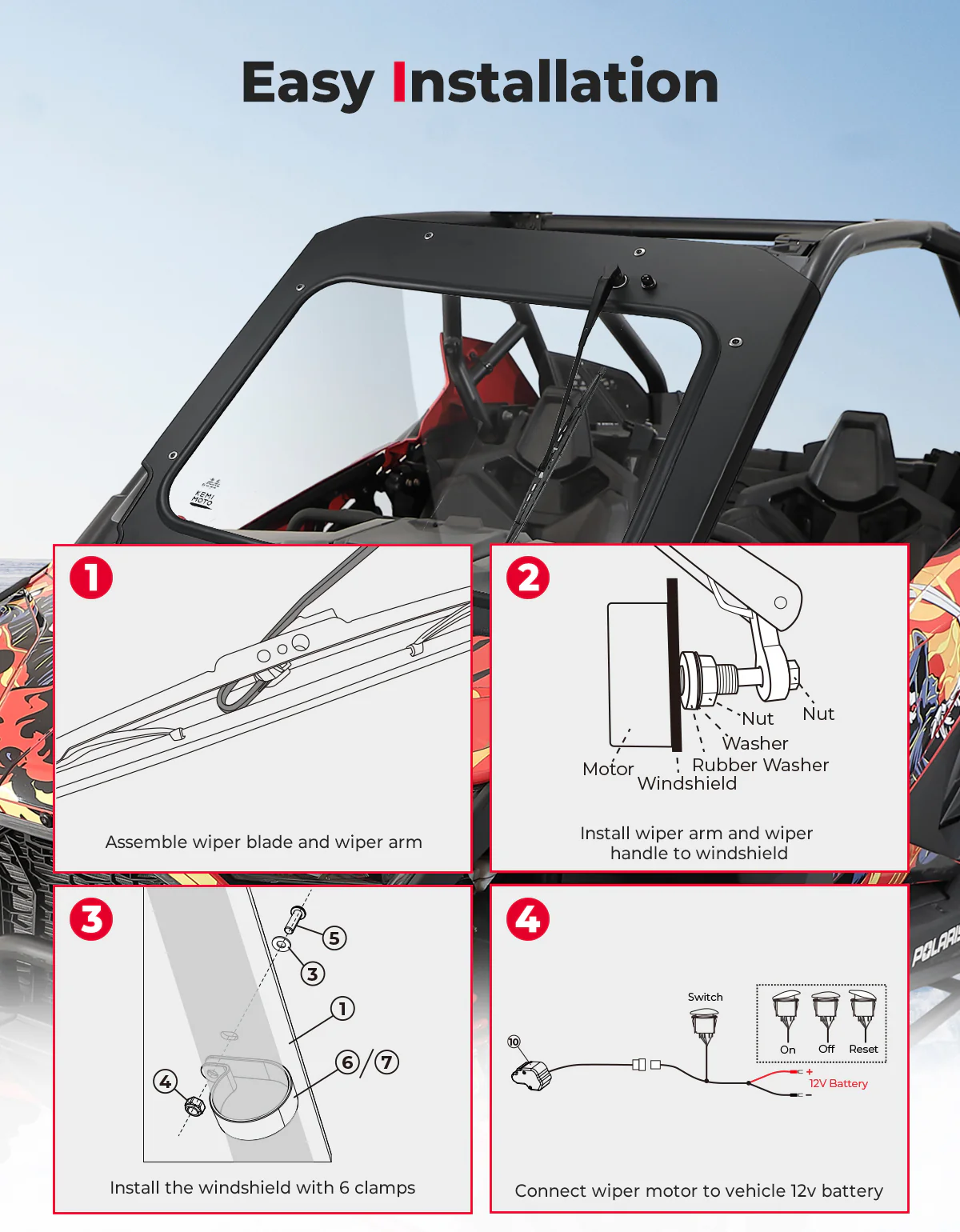 Glass Windshield with Electric Wipers for Polaris RZR PRO XP / RZR Turbo R 2020-2024 - Image 5
