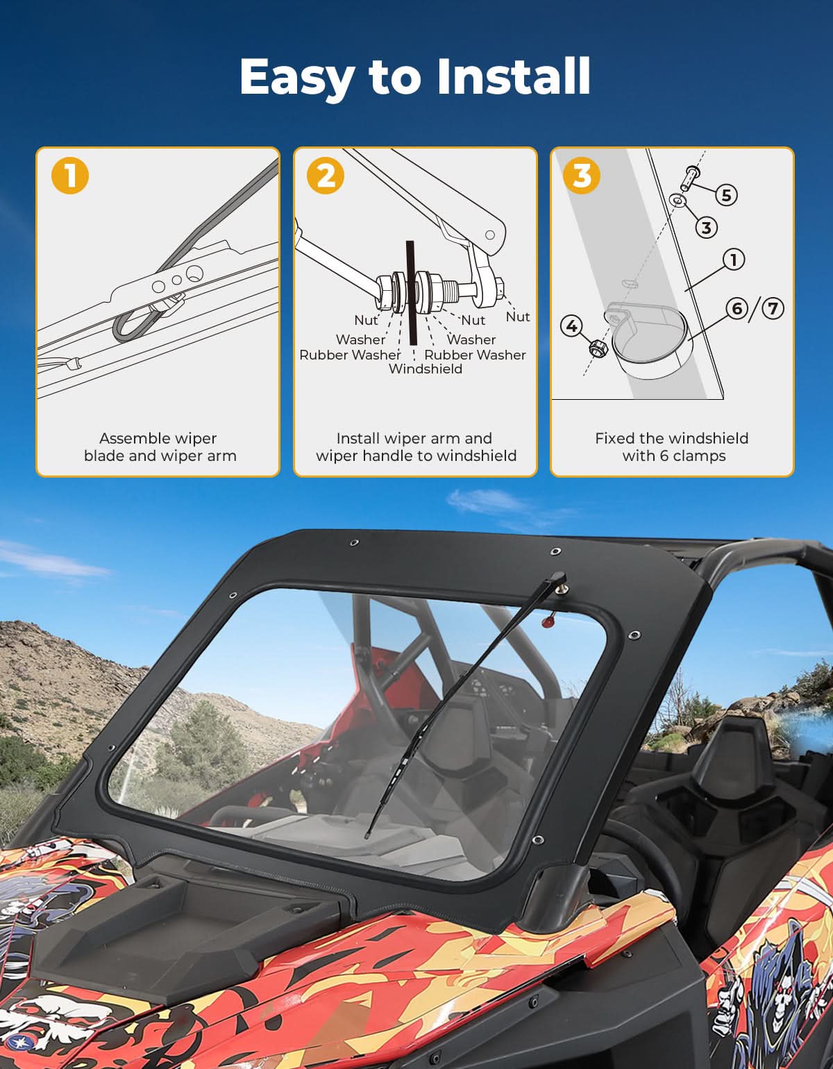 Glass Windshield with Manual Wipers for Polaris RZR PRO XP / RZR Turbo R 2020-2024 - Image 5