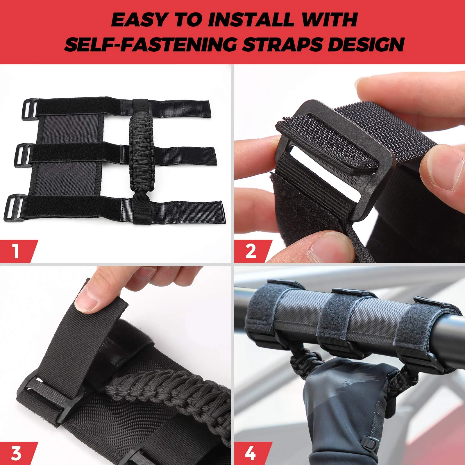 UTV Universal Heavy Duty Grips, Grab Handle Fit 1.5-2” Roll Bar - Image 3