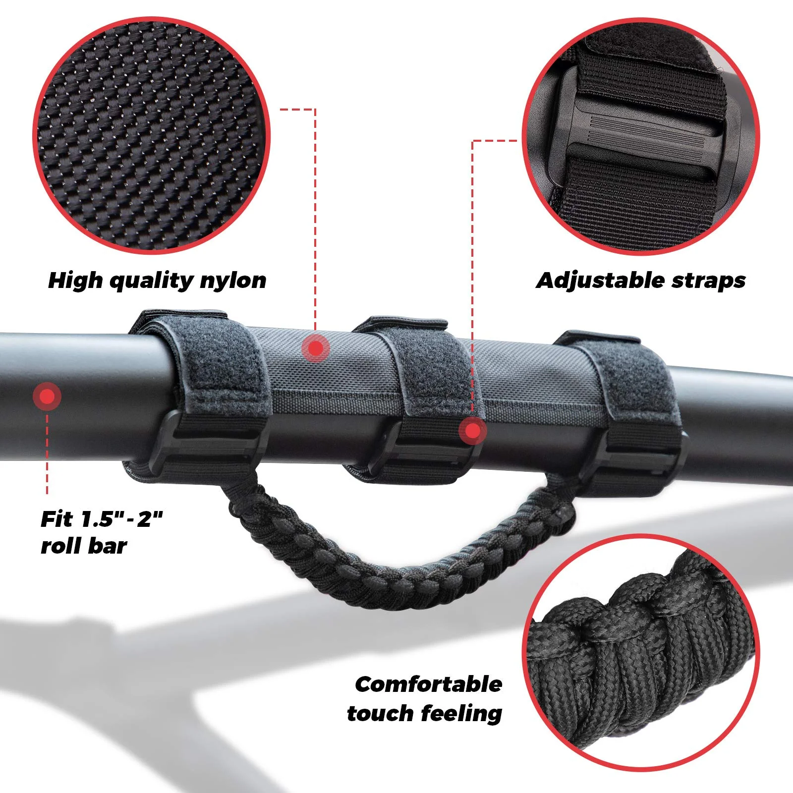 UTV Universal Heavy Duty Grips, Grab Handle Fit 1.5-2” Roll Bar - Image 4