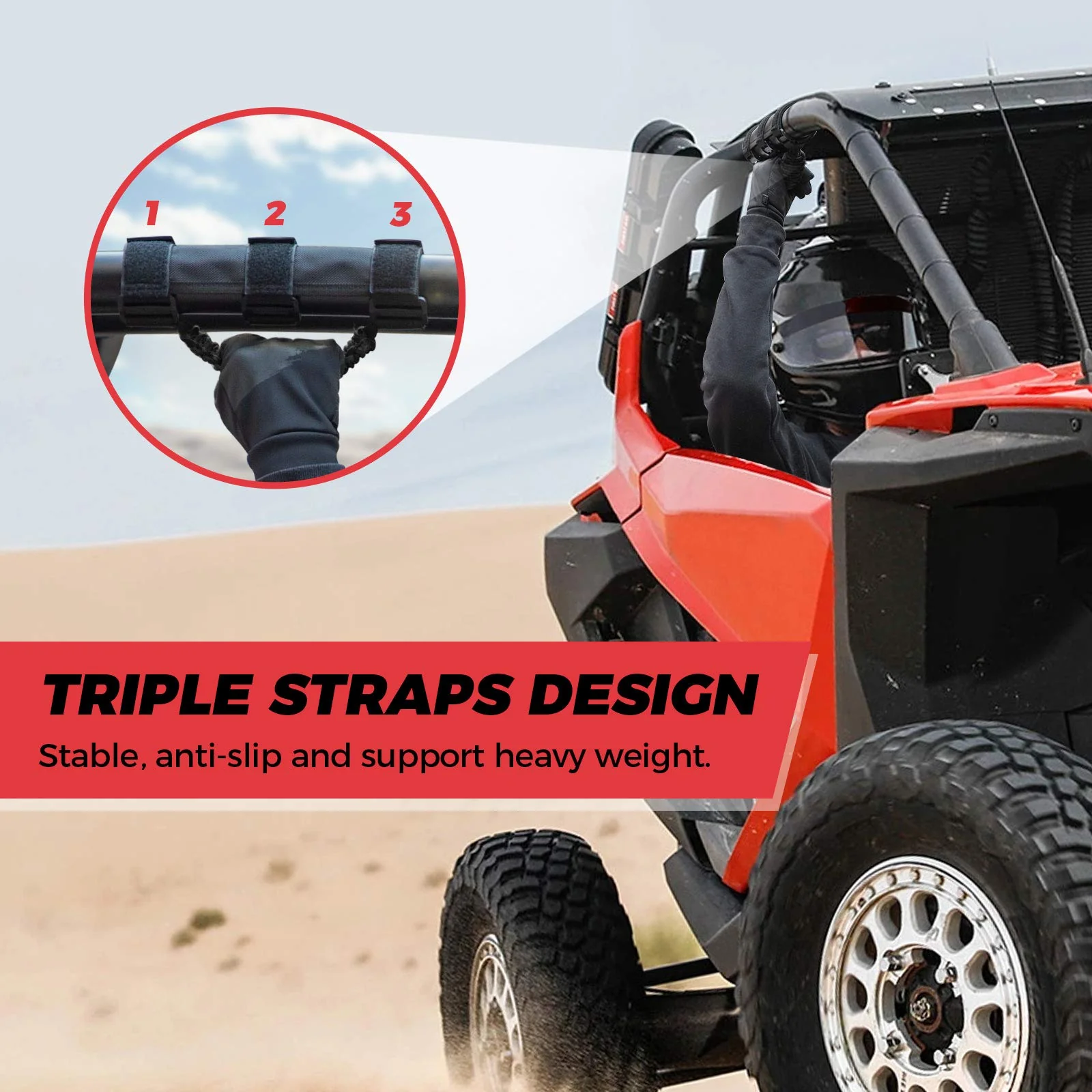 UTV Universal Heavy Duty Grips, Grab Handle Fit 1.5-2” Roll Bar - Image 5