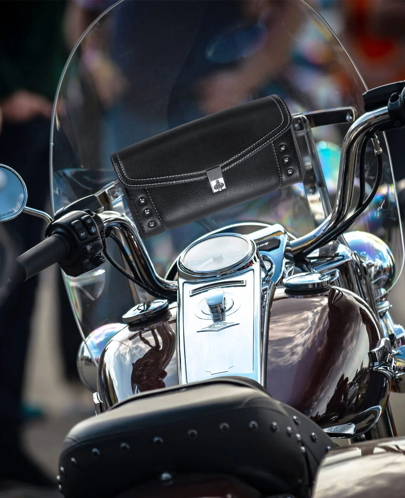 Motorcycle Windshield Bag Windscreen Studded Pouch for Road King - Image 7