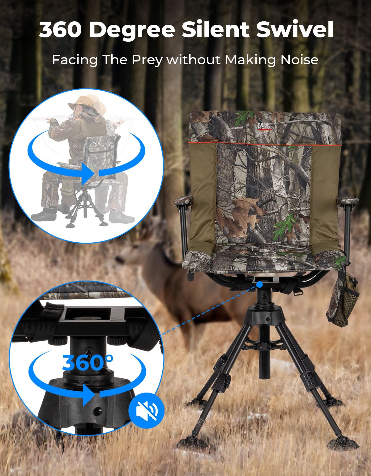 Heated Hunting Blind Chair 360 Degree Silent Swivel with 20000mAh Battery - Image 4