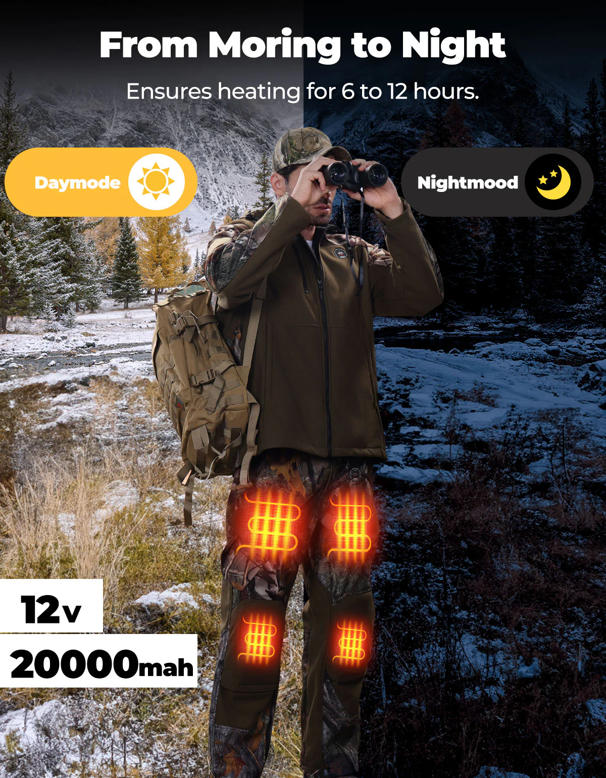 Heated Pants Padded Knees Design for Hunting Hiking Camping - Image 4