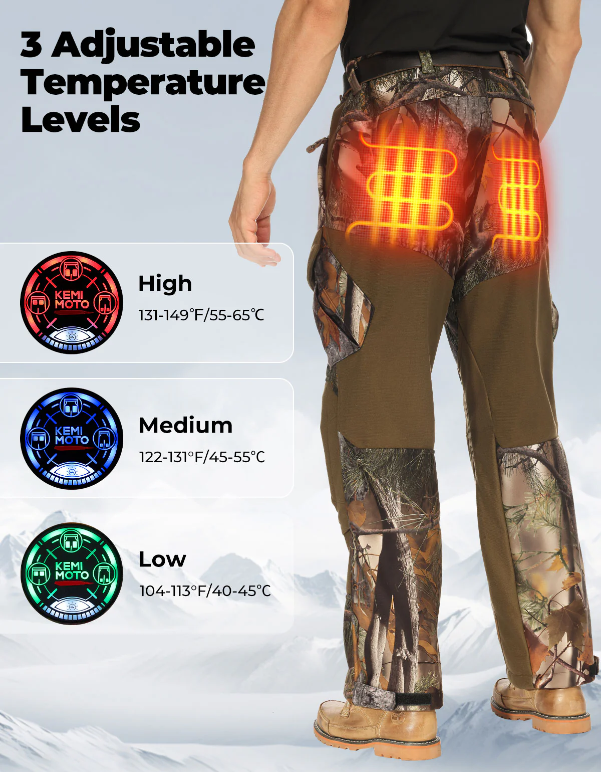 Heated Pants Padded Knees Design for Hunting Hiking Camping - Image 6