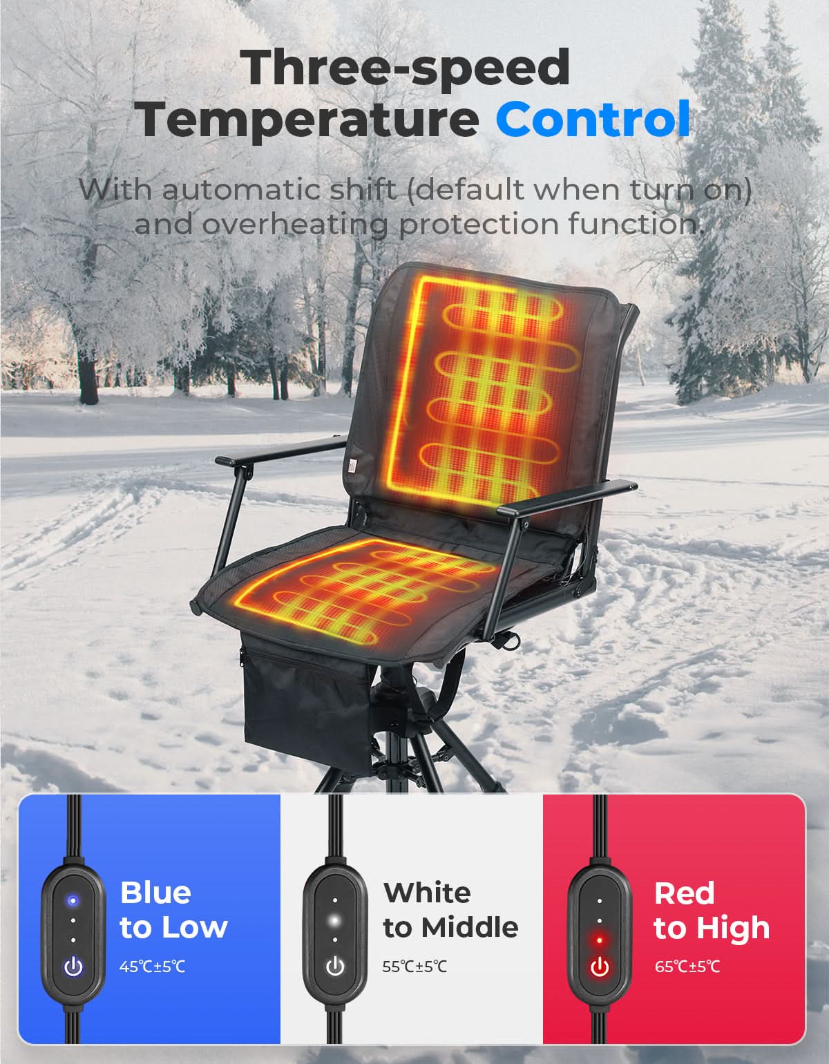 Heated Seat Cushion 3 Mode Adjustable Fast Heating Foldable Chair Pad for Indoor and Outdoor Use - Image 5