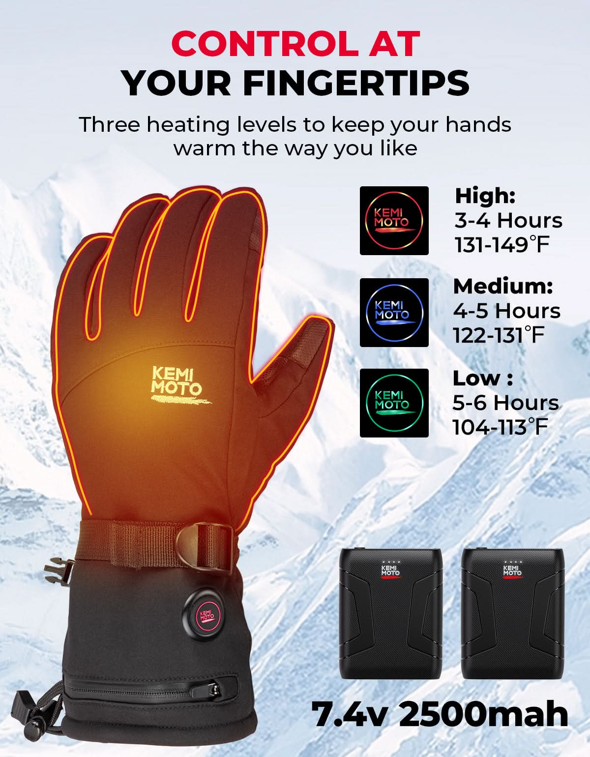 Heated Motorcycle Gloves Men Women 7.4V Battery Waterproof Touchscreen - Image 3