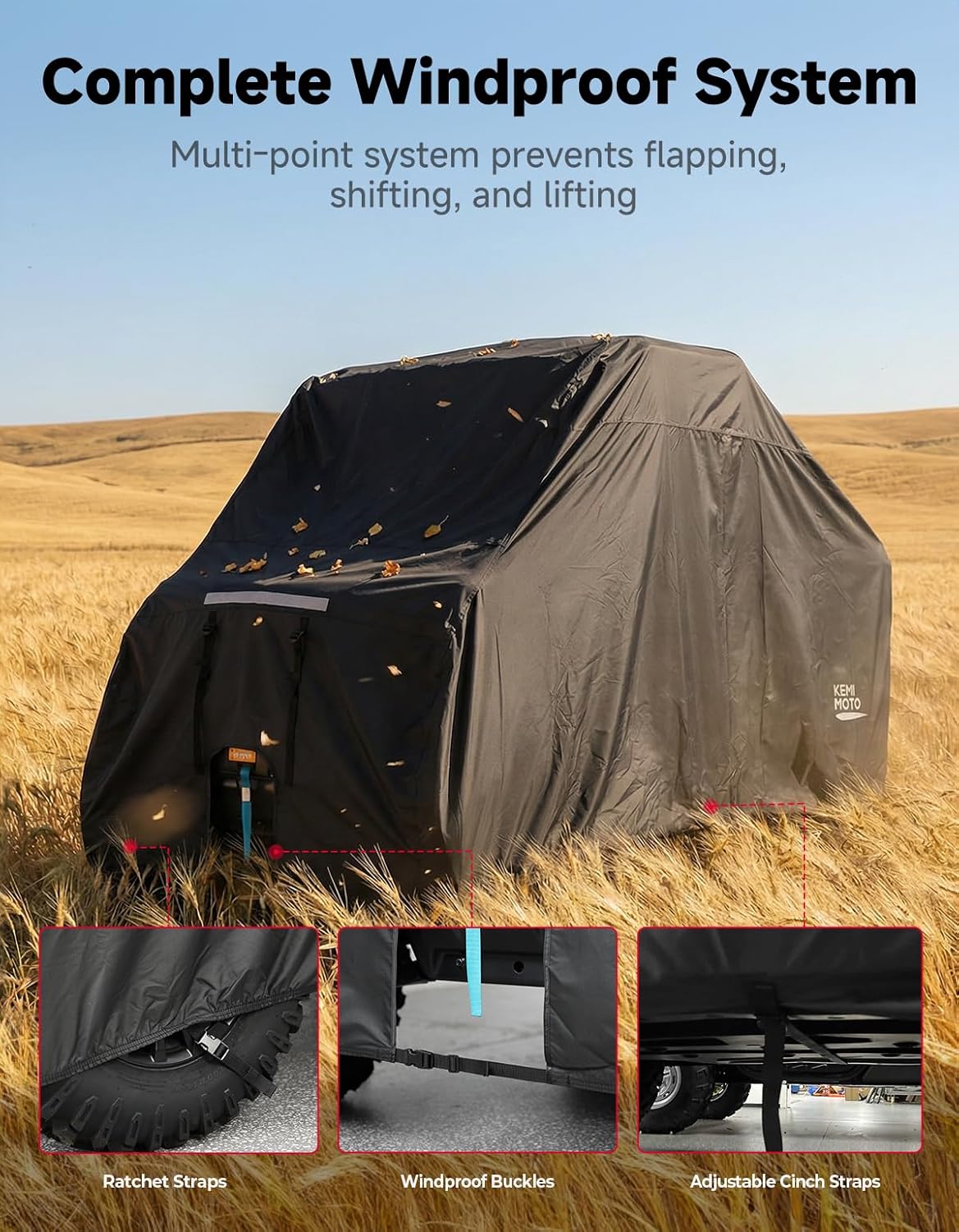 Heavy-Duty Waterproof UTV Cover for Polaris RZR XP 1000, Can-Am Defender, CFMOTO ZFORCE – 2 Seater - Image 3