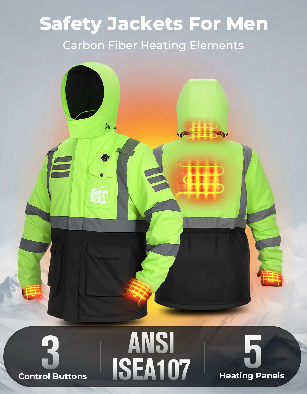 Men’s Heated Safety Jacket with Battery Waterproof Hi-Vis Winter Workwear - Image 6