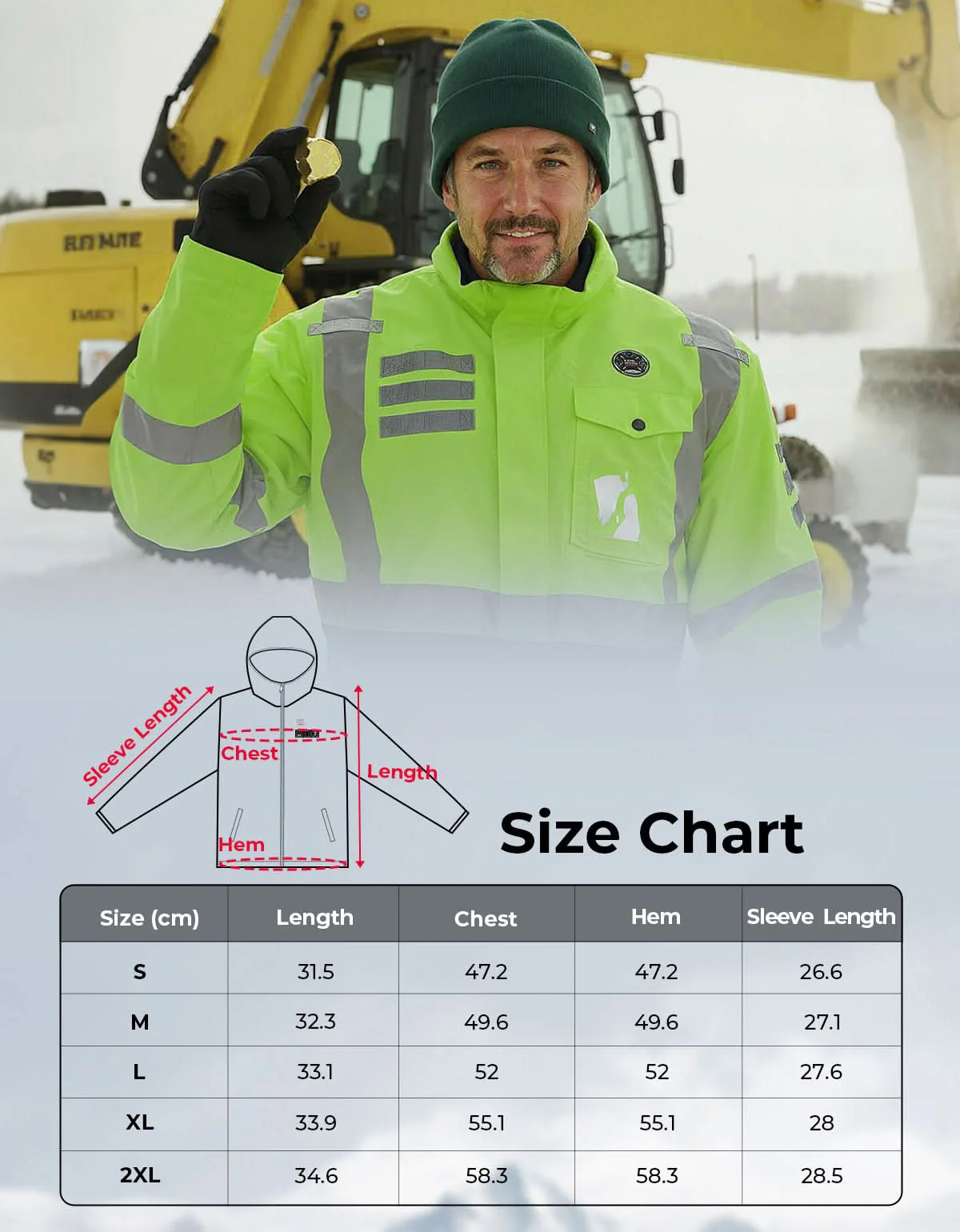 Men’s Heated Safety Jacket with Battery Waterproof Hi-Vis Winter Workwear - Image 8