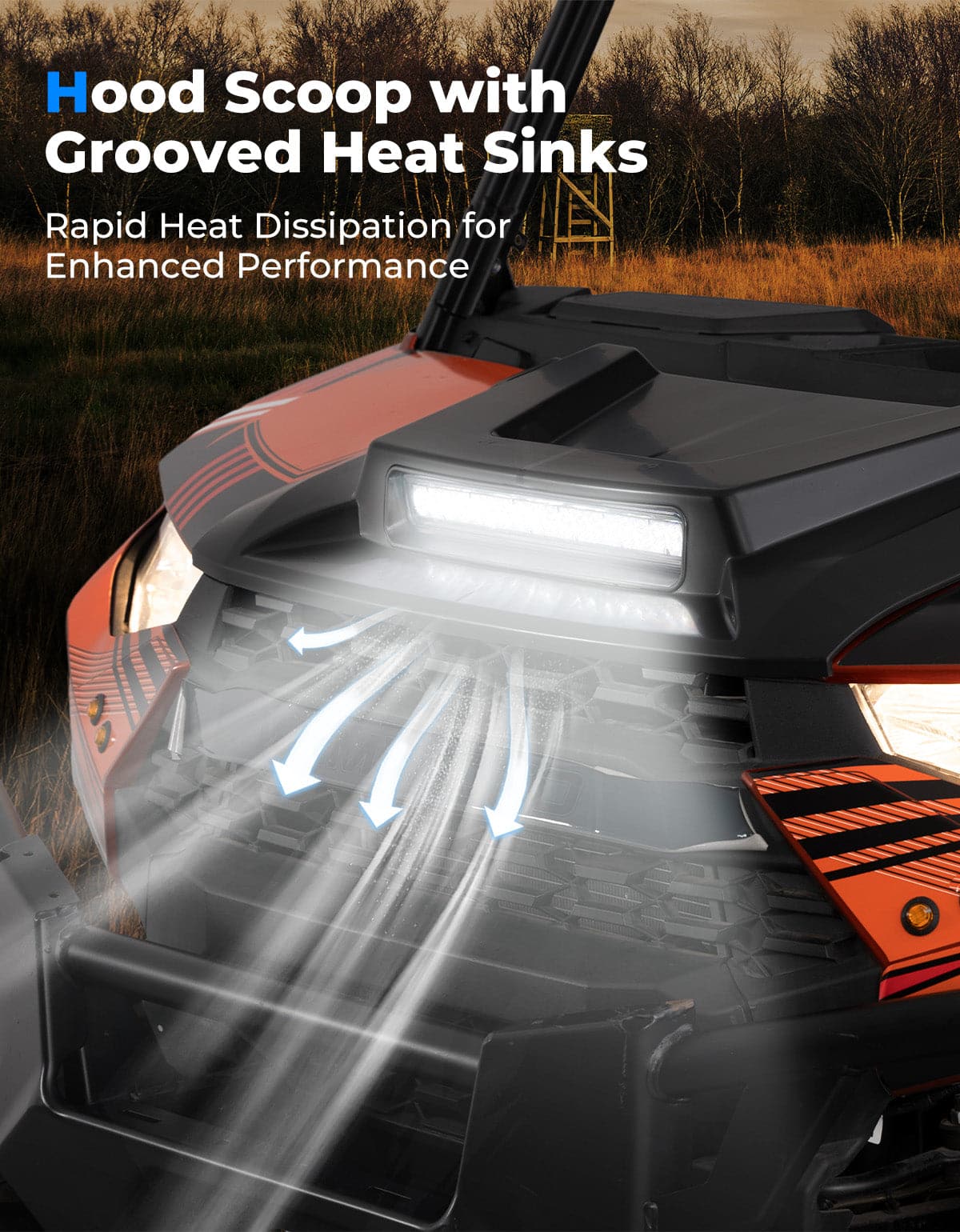 Hood Scoop with LED Spot Light for Polaris Ranger XP 1000/ Crew - Image 5