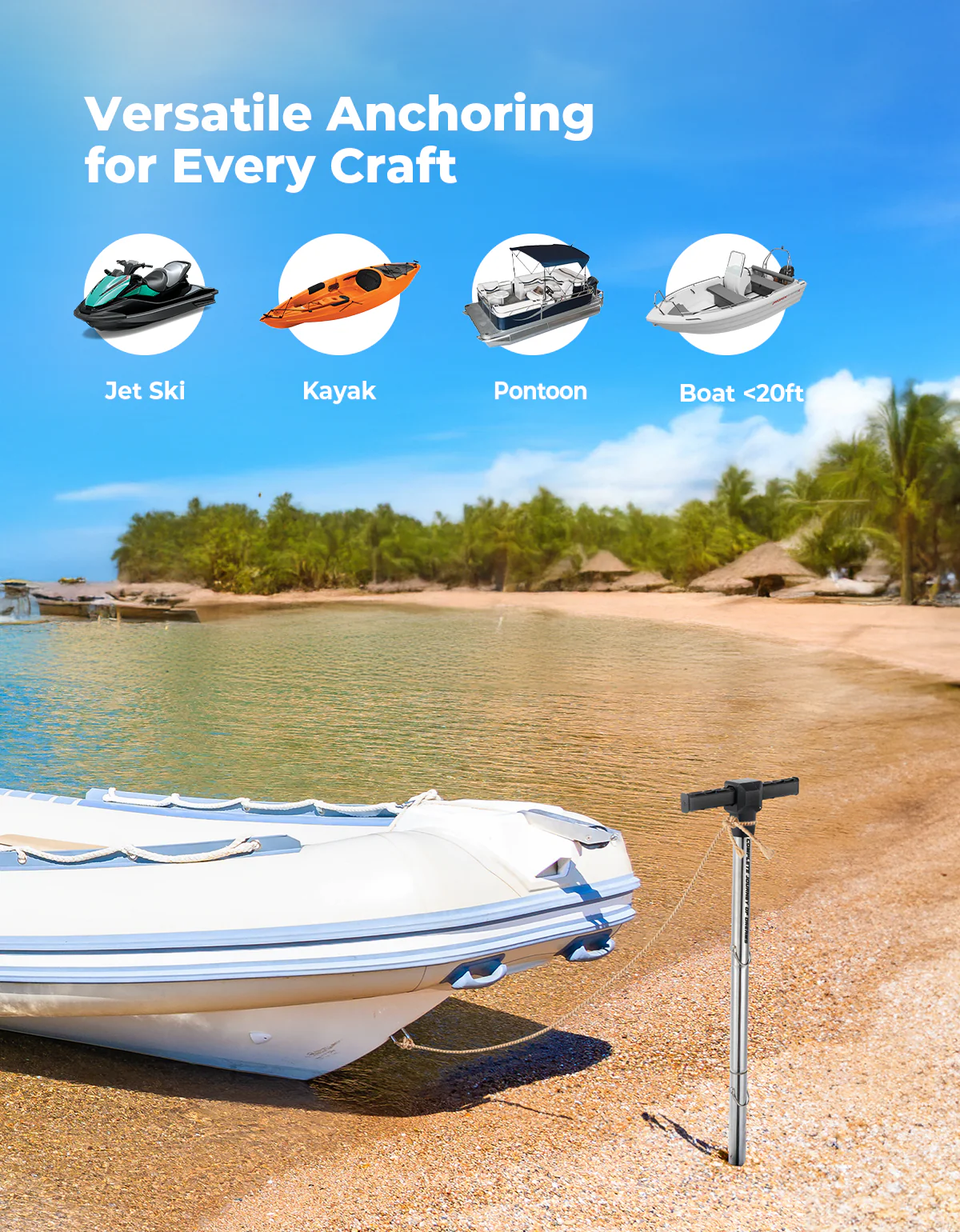 Jet Ski Anchor Shallow Water Anchor Pole for Kayak Pontoon - Image 4