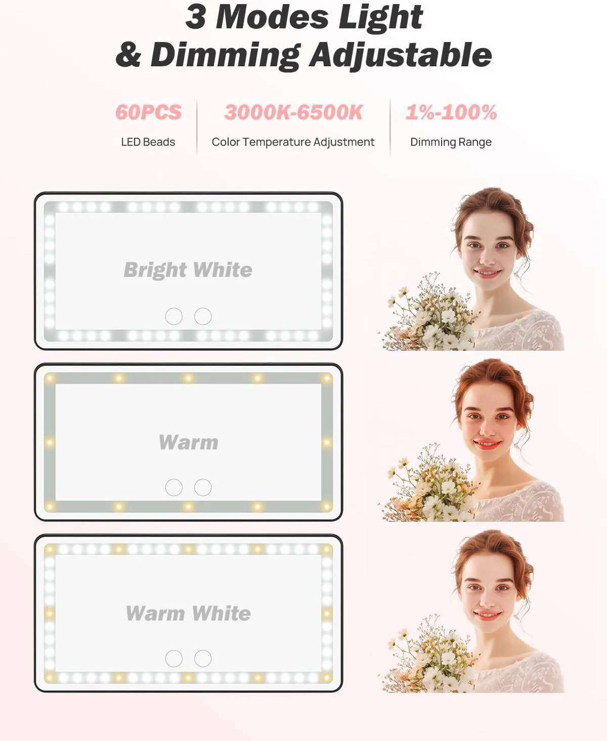 JOYTUTUS Car Sun Visor Vanity Mirror with 3 Light Modes & 60 LEDs - Image 4