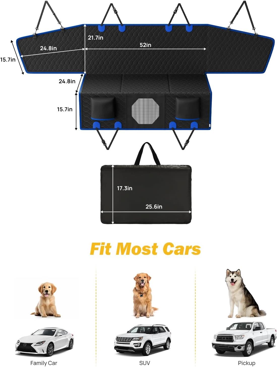 JOYTUTUS Dog Car Seat Cover for Back Seat with Hard Bottom - Image 2