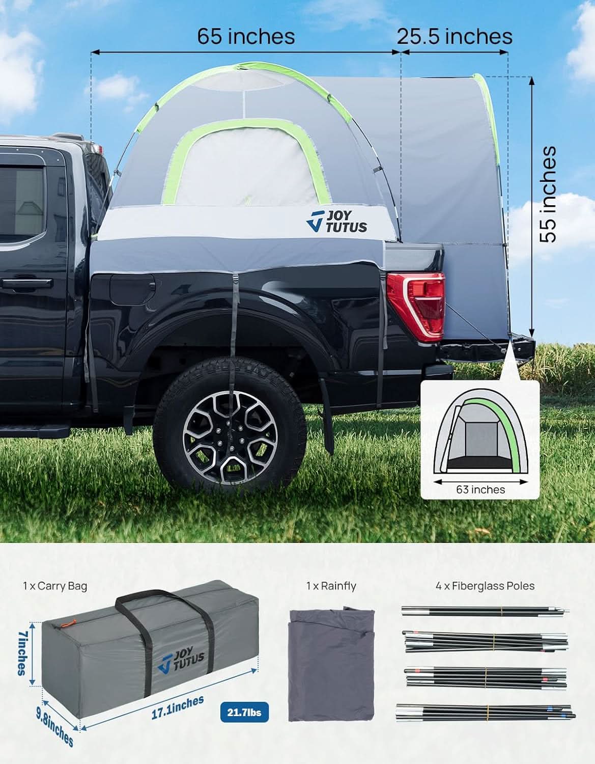 JOYTUTUS Truck Tent with Rainfly 5.5Ft-6Ft - Image 4