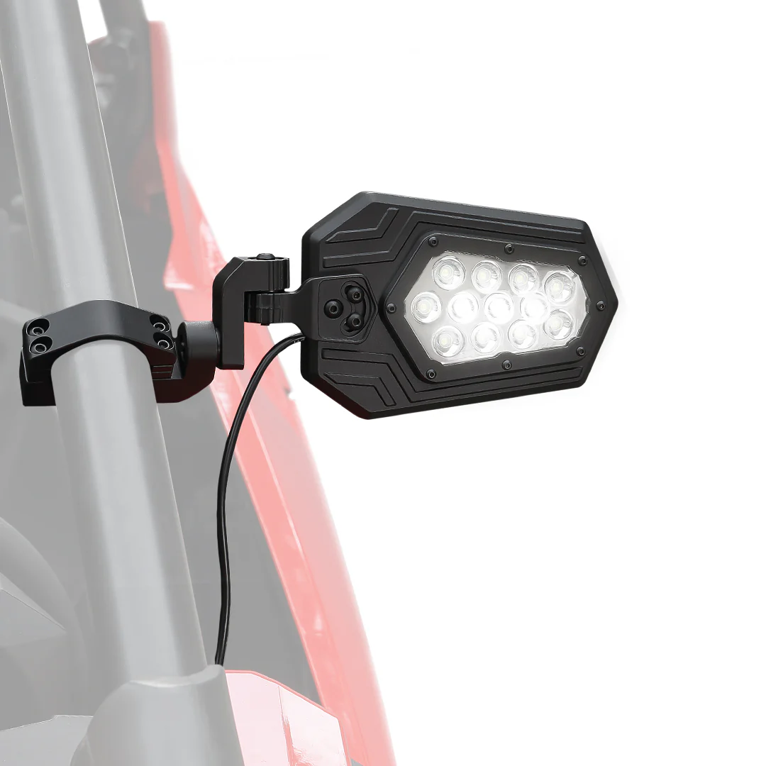 Aluminum UTV Side Mirrors Lights for Can Am Maverick X3/ RZR w/ 1.75"-2" Roll Bar - Image 9