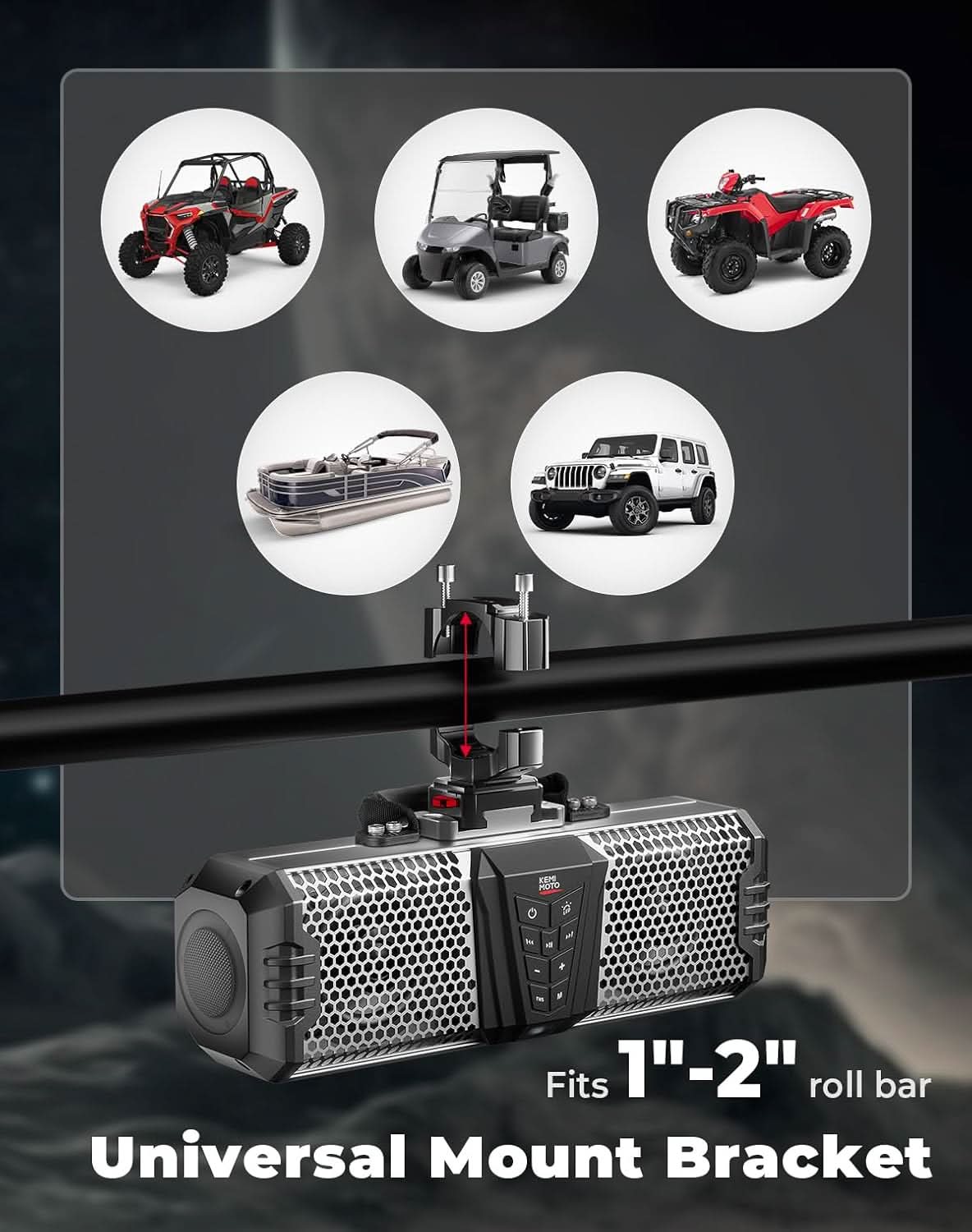 KEMIMOTO Midnight S40B 16-inch UTV Sound Bar Built-in Battery Fits 1"-2" Roll Bar - Image 8
