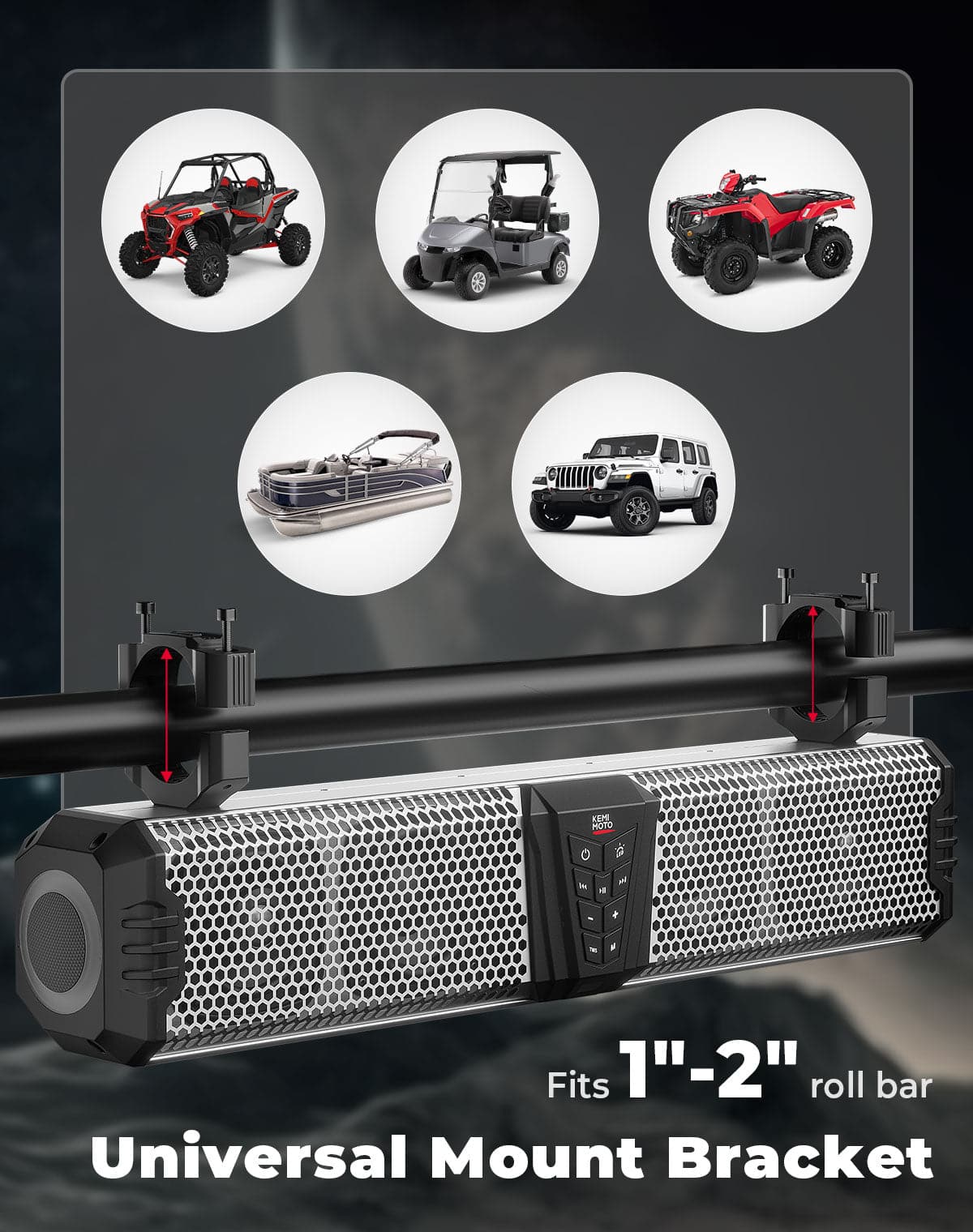 KEMIMOTO Midnight S60 26" RGB UTV Sound Bar for Golf Cart Marine 1"-2" Roll Bar - Image 10