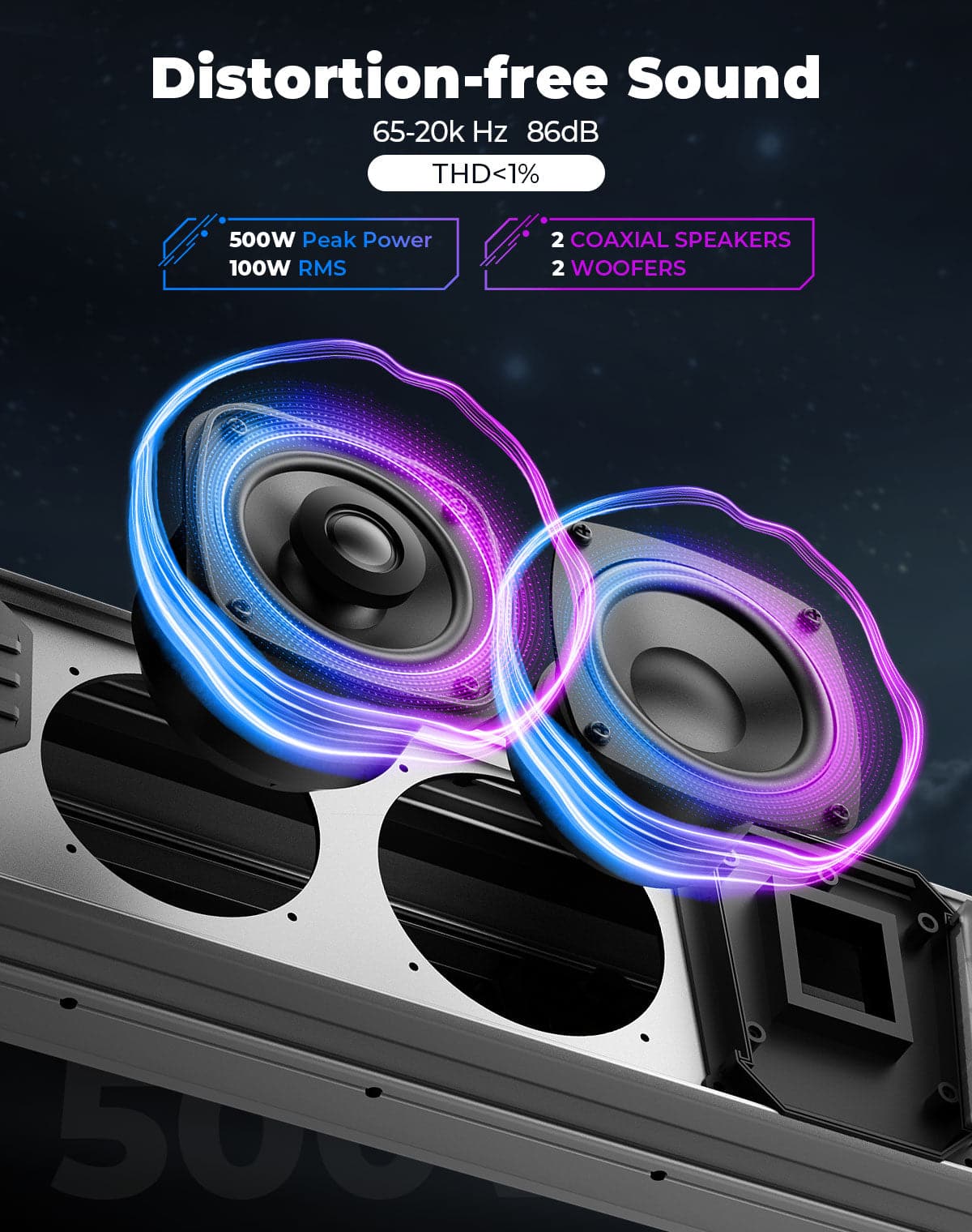 KEMIMOTO Midnight S60 26" RGB UTV Sound Bar for Golf Cart Marine 1"-2" Roll Bar - Image 4
