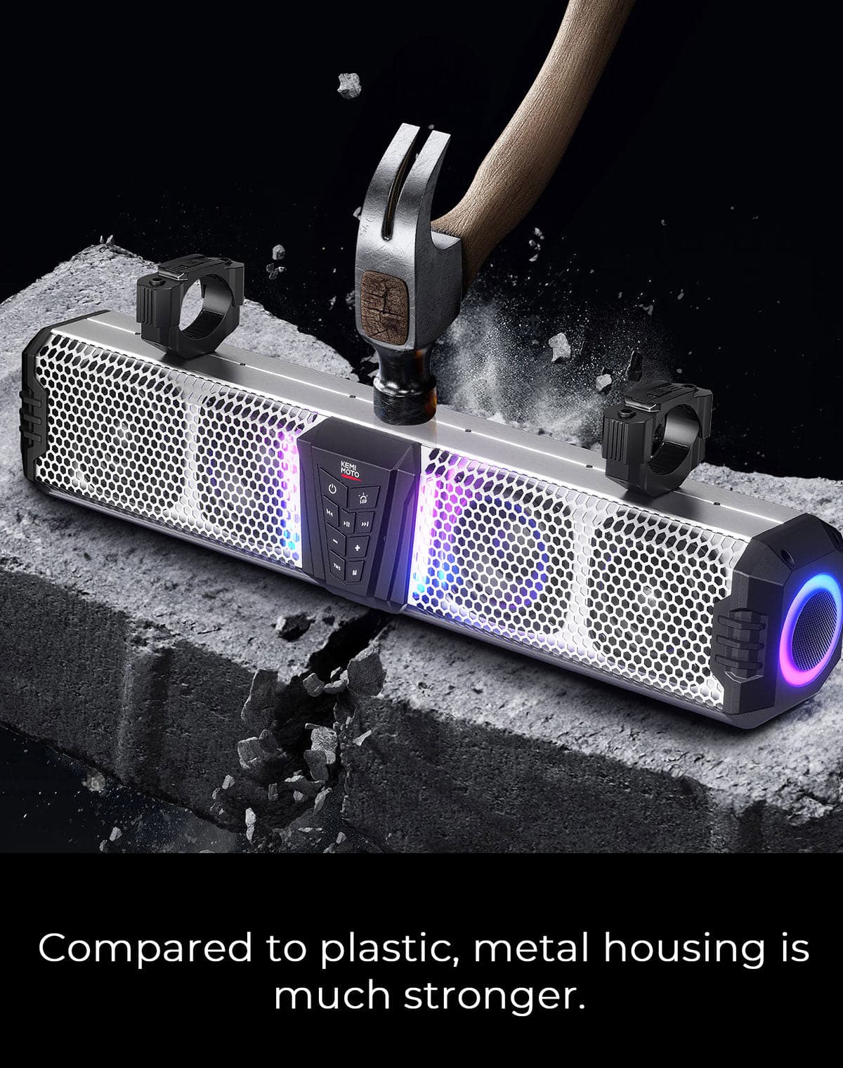 KEMIMOTO Midnight S60 26" RGB UTV Sound Bar for Golf Cart Marine 1"-2" Roll Bar - Image 6