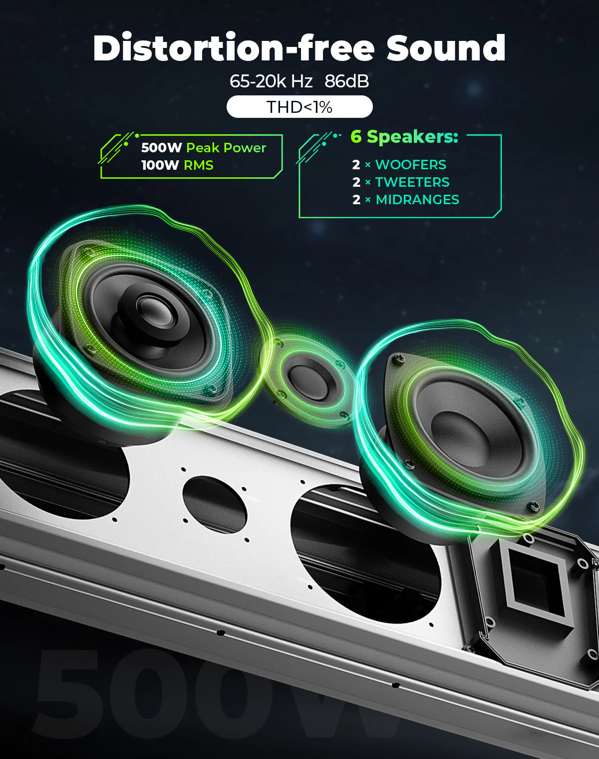 KEMIMOTO Midnight S80 Gen1.0 32" Aluminum 6-Speaker RGB Soundbar Silver - Image 4